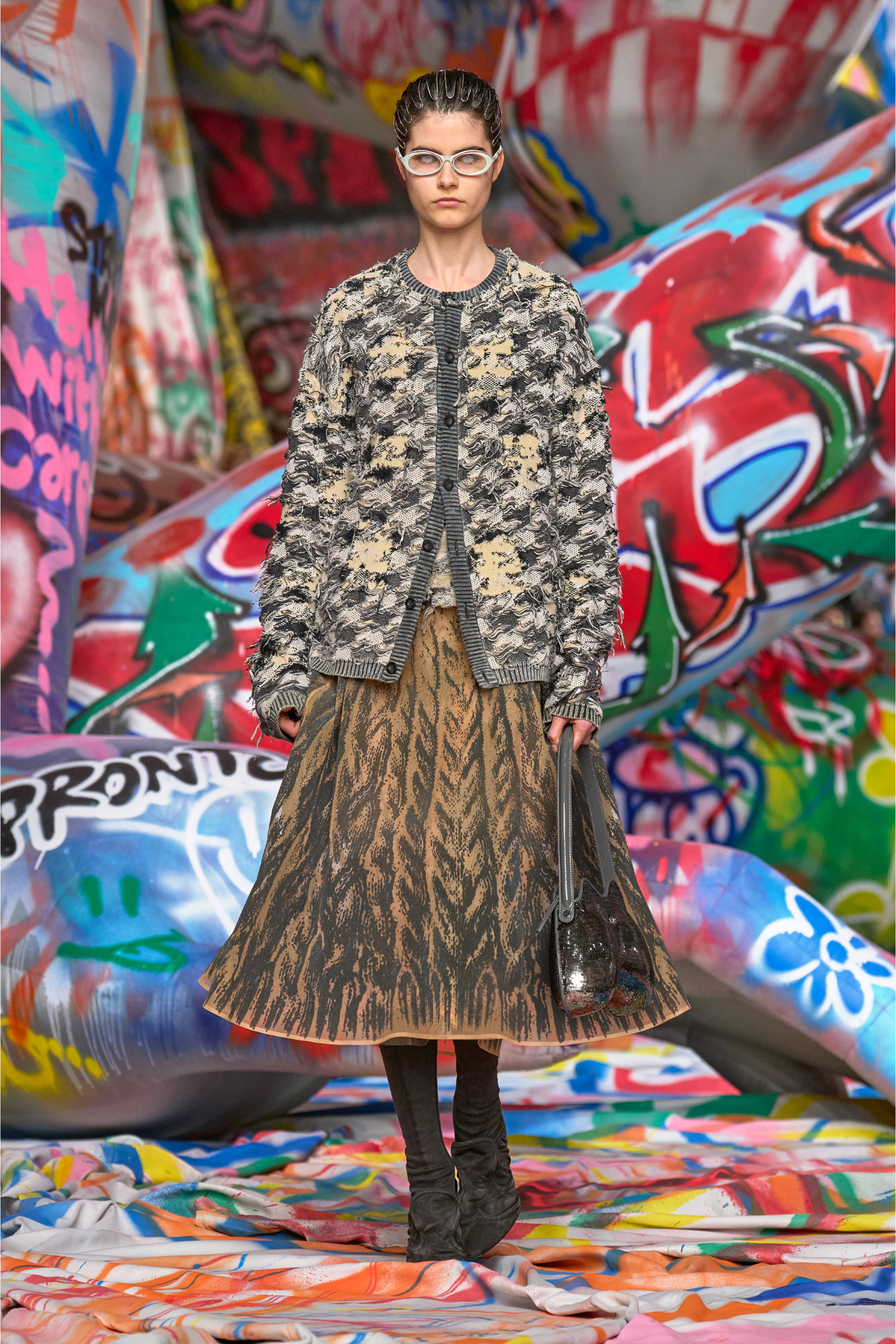 Diesel - O-RIUNDA, Woman's Sheer skirt in rigid printed tulle in Grey - 6