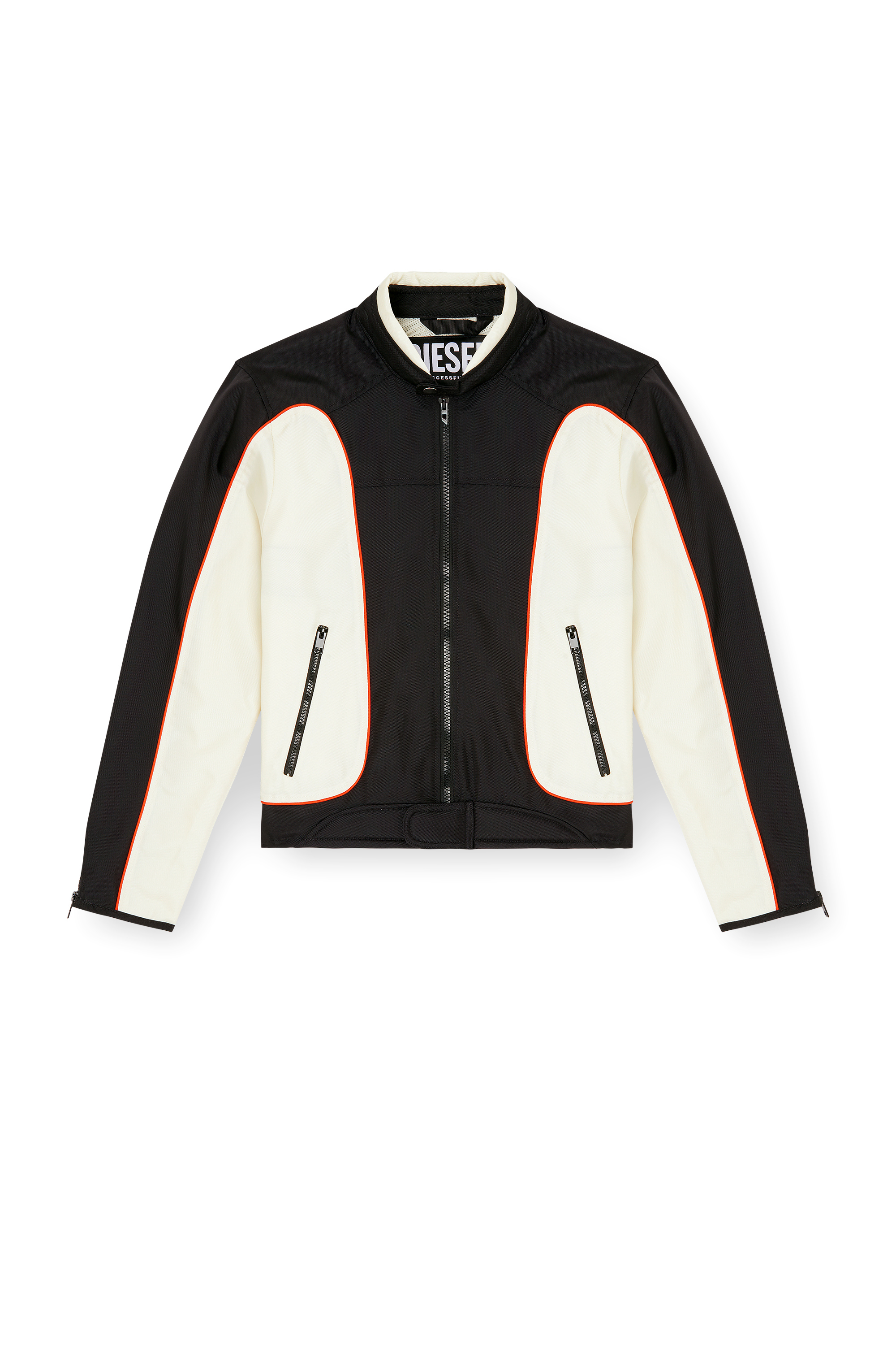 Diesel - J-BLINK-A, Man's Colour-block biker jacket with piping in White/Black - 3