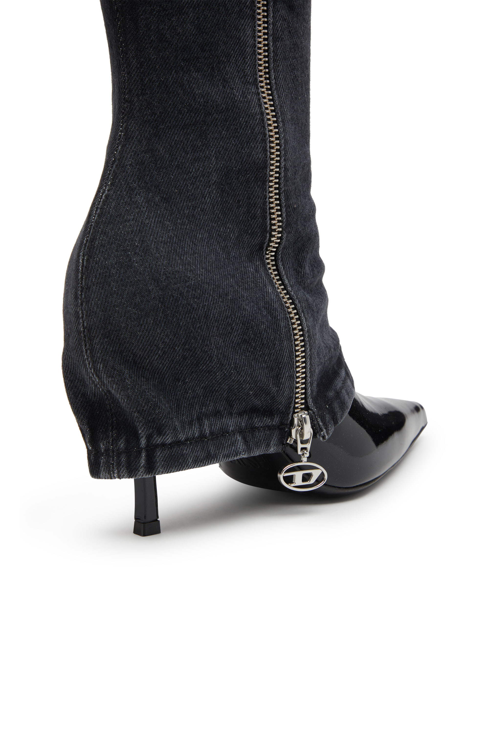 Diesel - D-VENUS TWISTED BOOT, Woman's D-Venus-Stiletto knee boots with jean trompe l'oeil in Black - 4