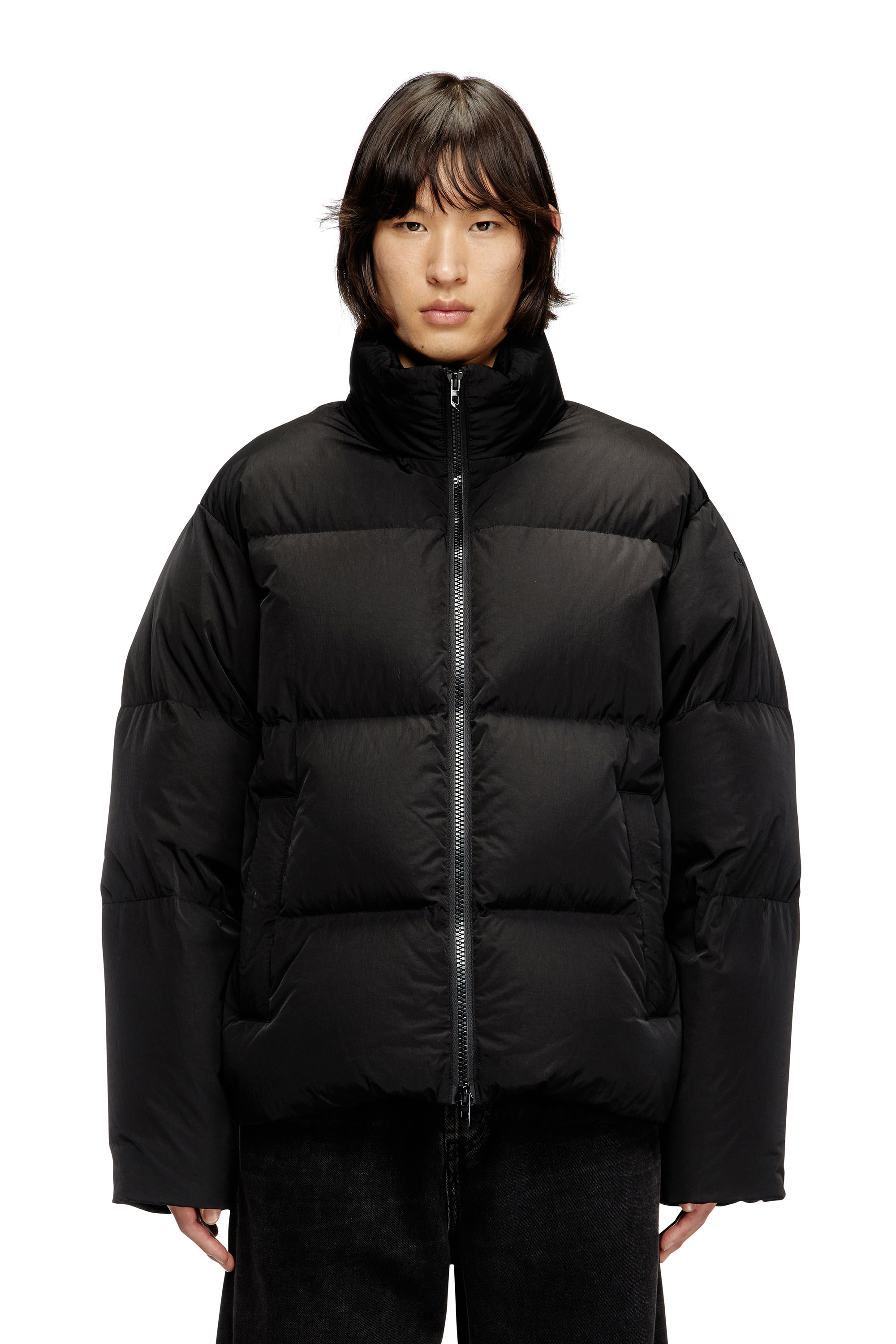 Diesel - W-RAVEEL, Man's Hooded down jacket in wrinkled nylon in Black - 3