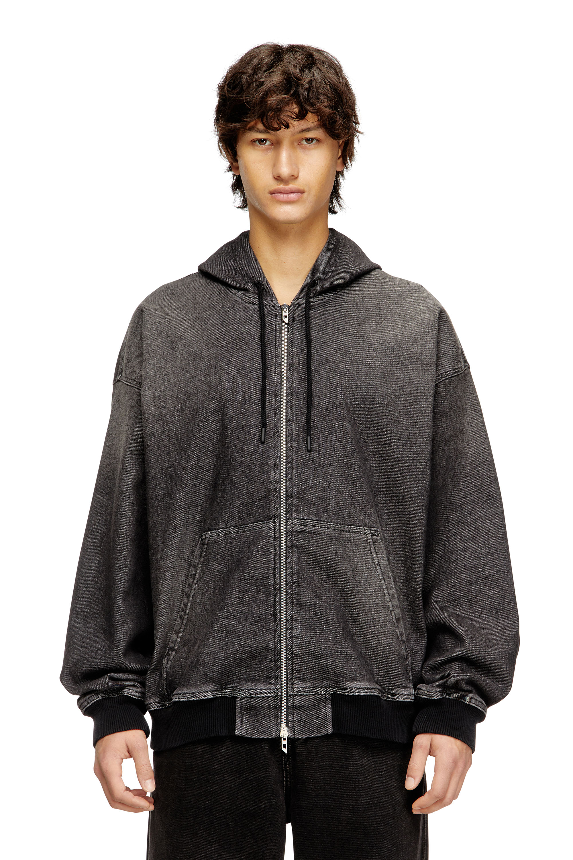 Diesel - D-GIRI-S TRACK, Unisex's Zipped hoodie in dirt-effect Track Denim in Black - 2