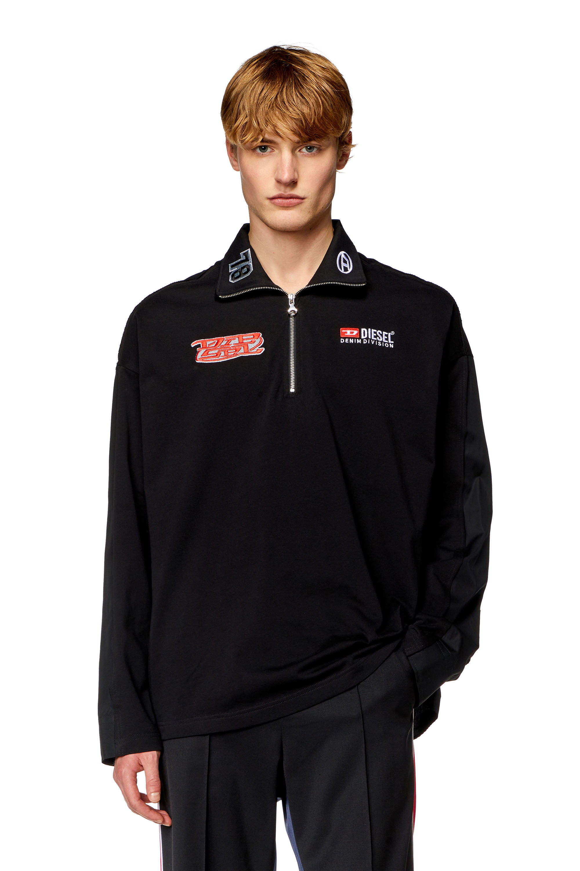 Diesel - S-GANDER-R, Man Half-zip shirt in jersey and poplin in Black - Image 1