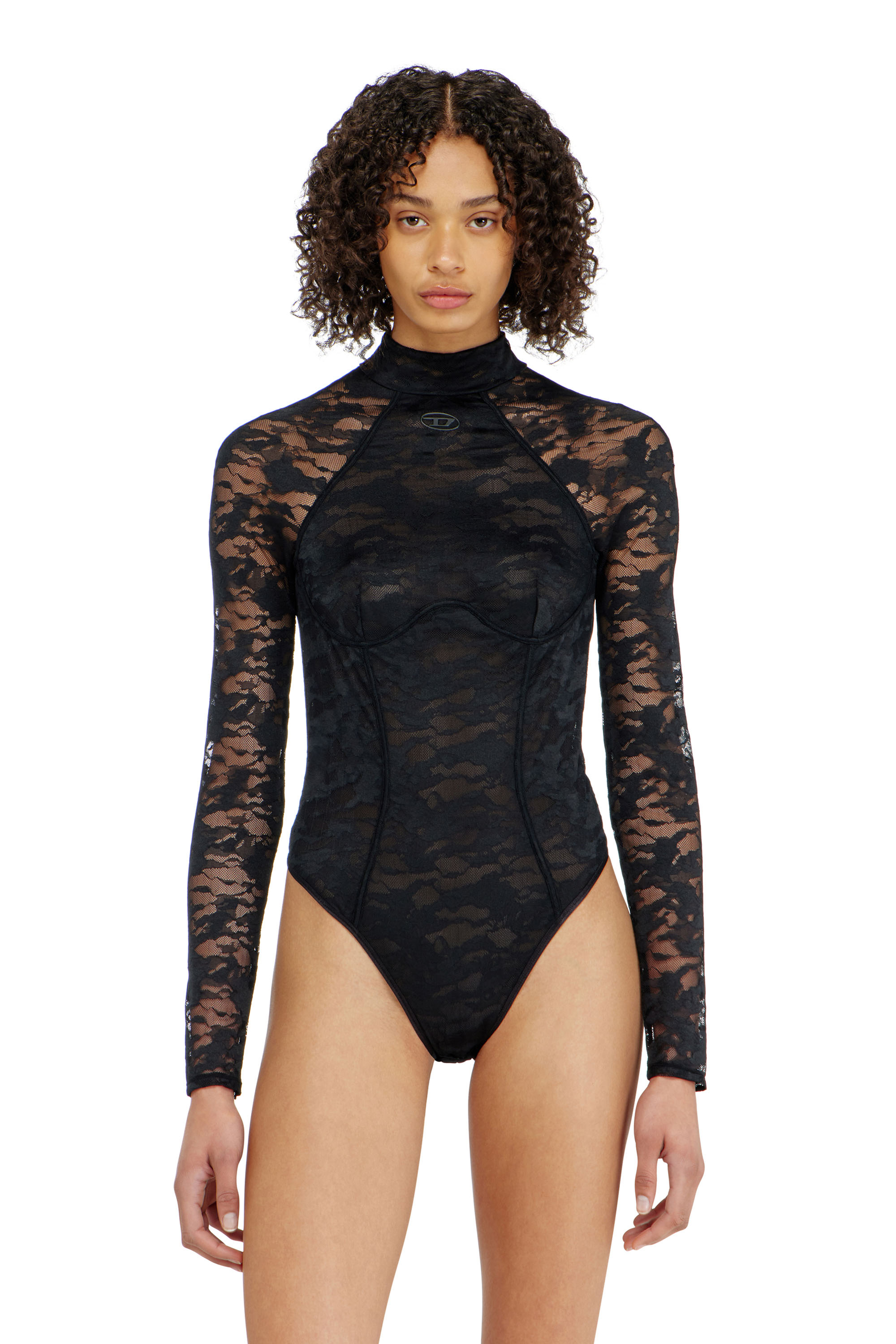 Diesel - VIVIAN-UTLT, Woman's Bodysuit in nylon lace with open back in Black - 2