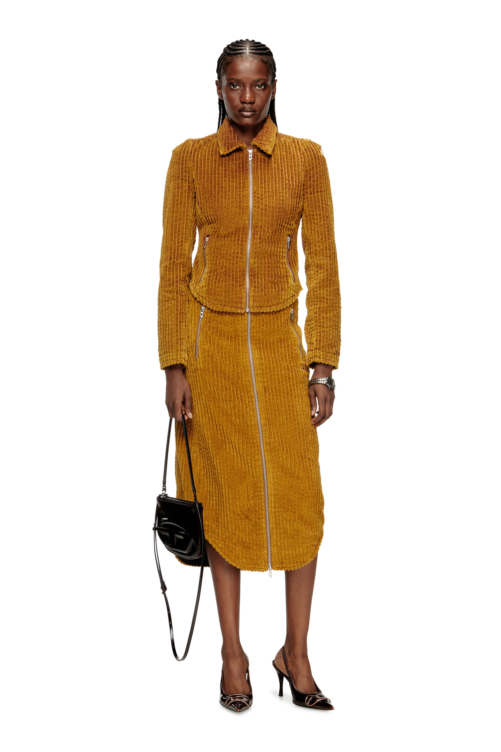 Diesel - O-LLIPOP, Woman's Cotton midi skirt with zipper in Light Brown - 1