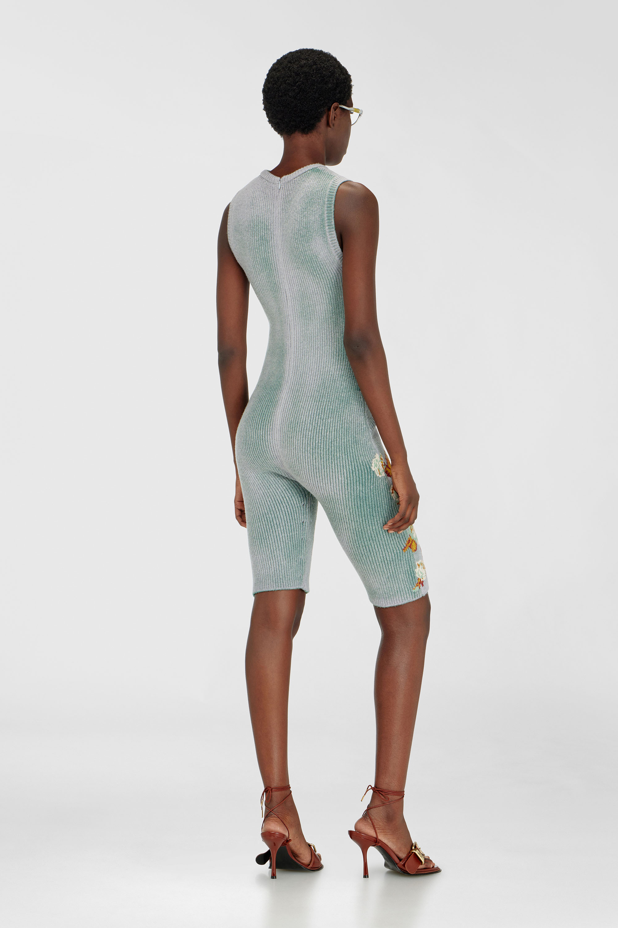 Diesel - M-RAREM, Woman's Knitted playsuit with floral motif in Blue/Green - 4