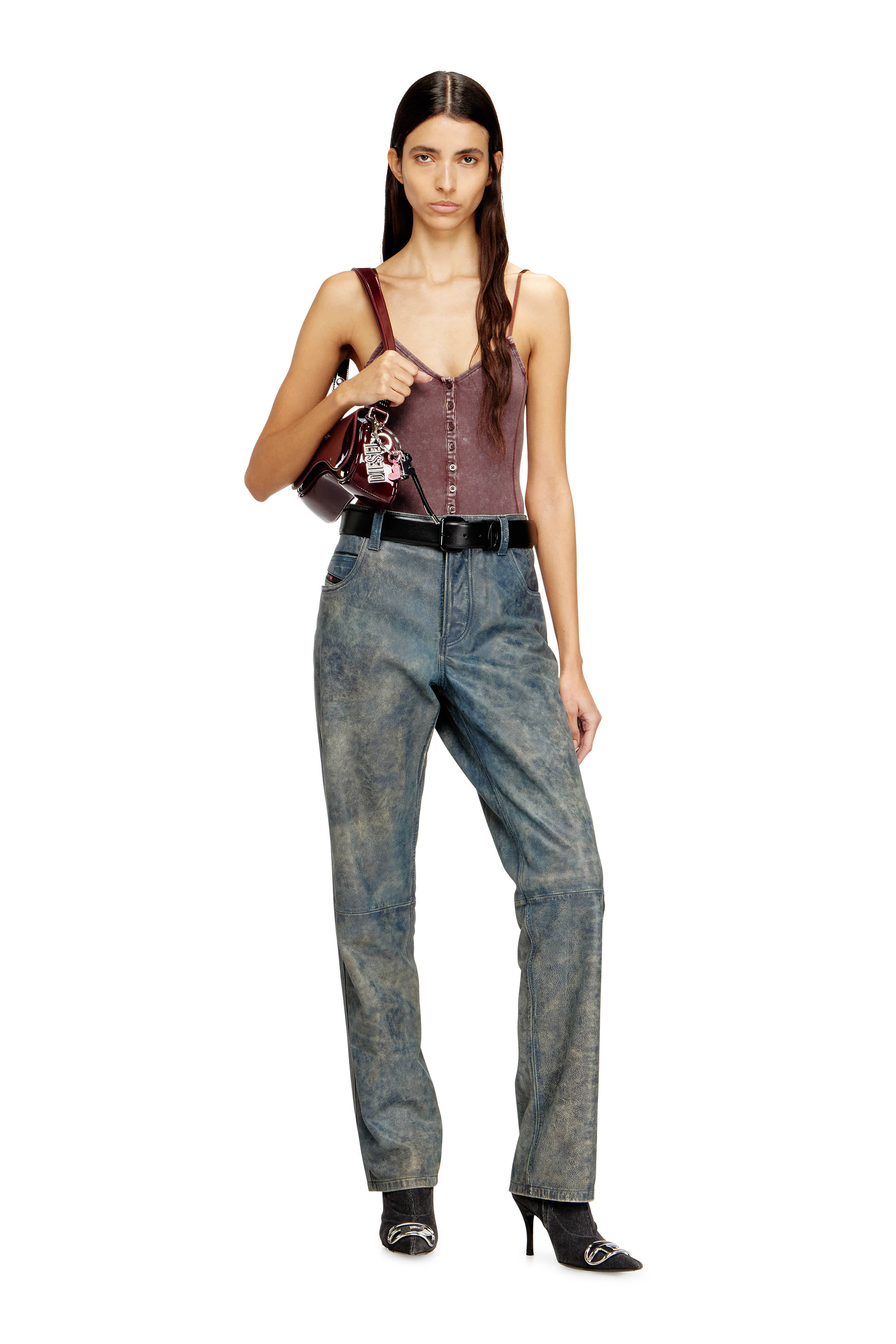 Diesel - T-LEY, Woman's Thong bodysuit in marbled ribbed jersey in Brown - 2