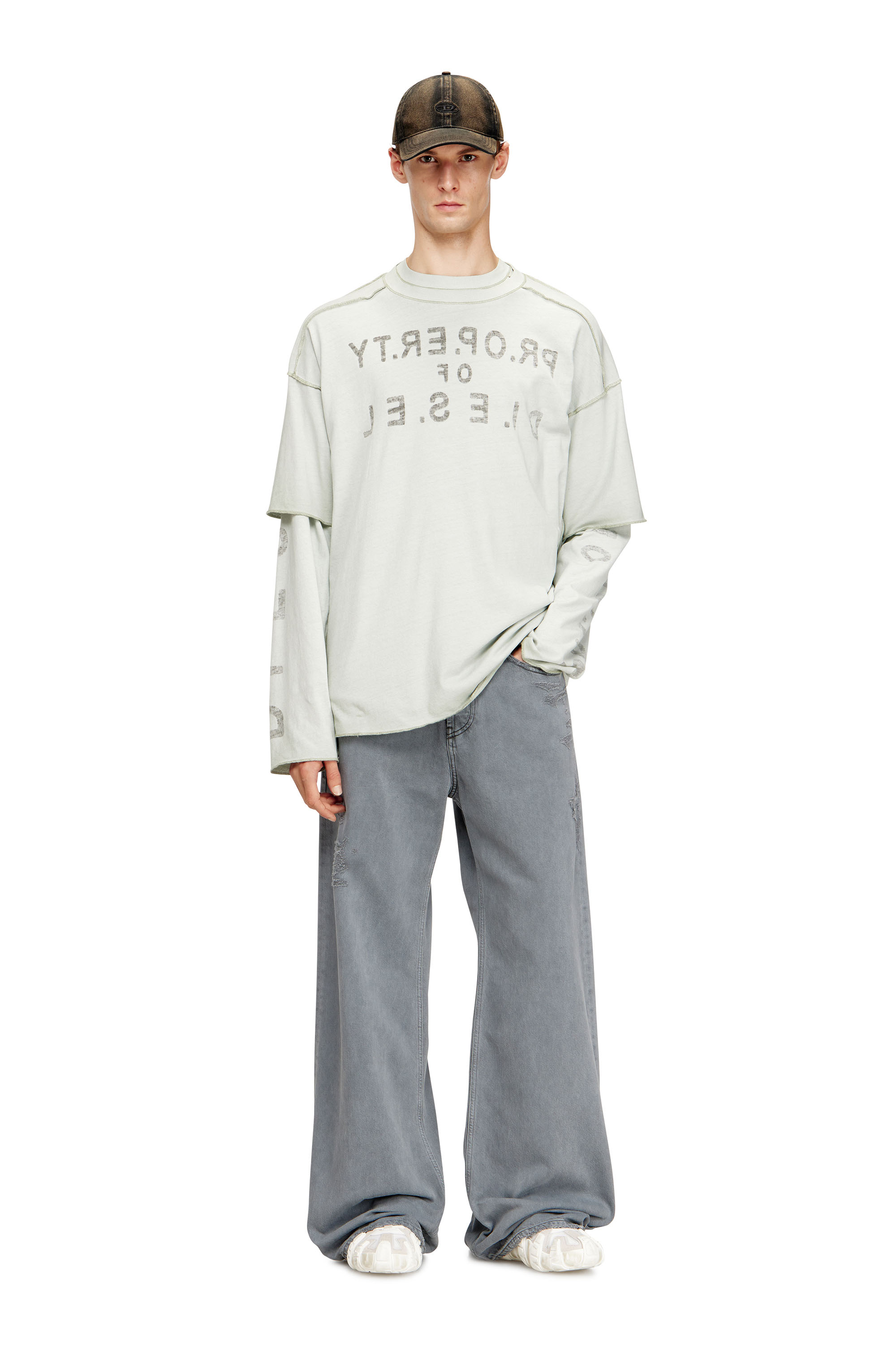 Diesel - T-LOOK, Man's Relaxed cotton T-shirt with front and back print in White/Grey - 2