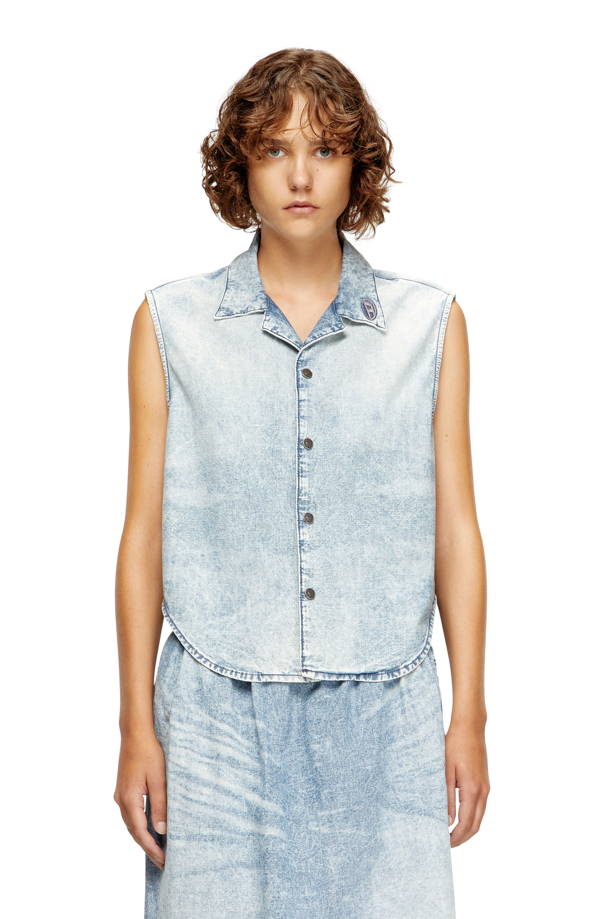 Diesel - DE-NABI-S, Woman's Sleeveless top in marbled denim in Light Blue - 3