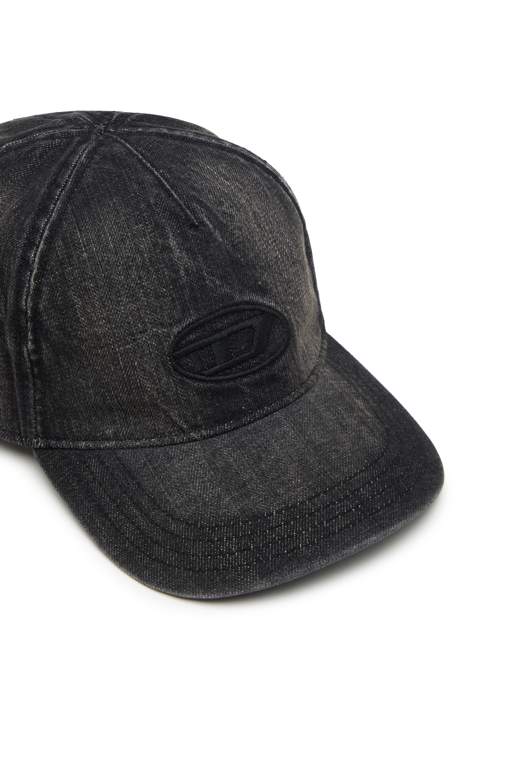 Diesel - C-ENIC, Man's Denim cap with frayed details and embroidered logo in Black Jeans - 3