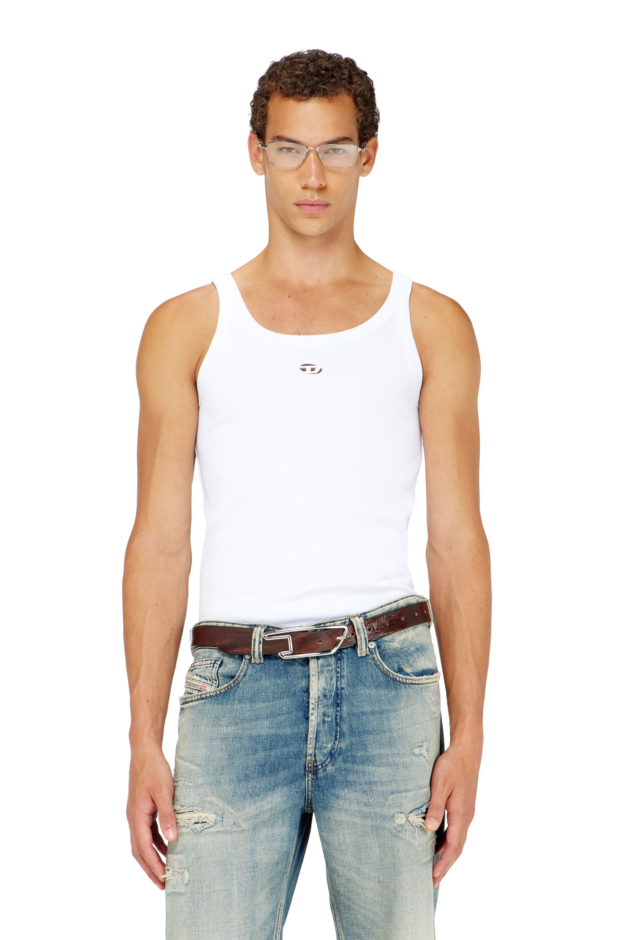 Diesel - T-WIFE-DCO, Man's Slim cotton tank with Oval D logo in White - 1