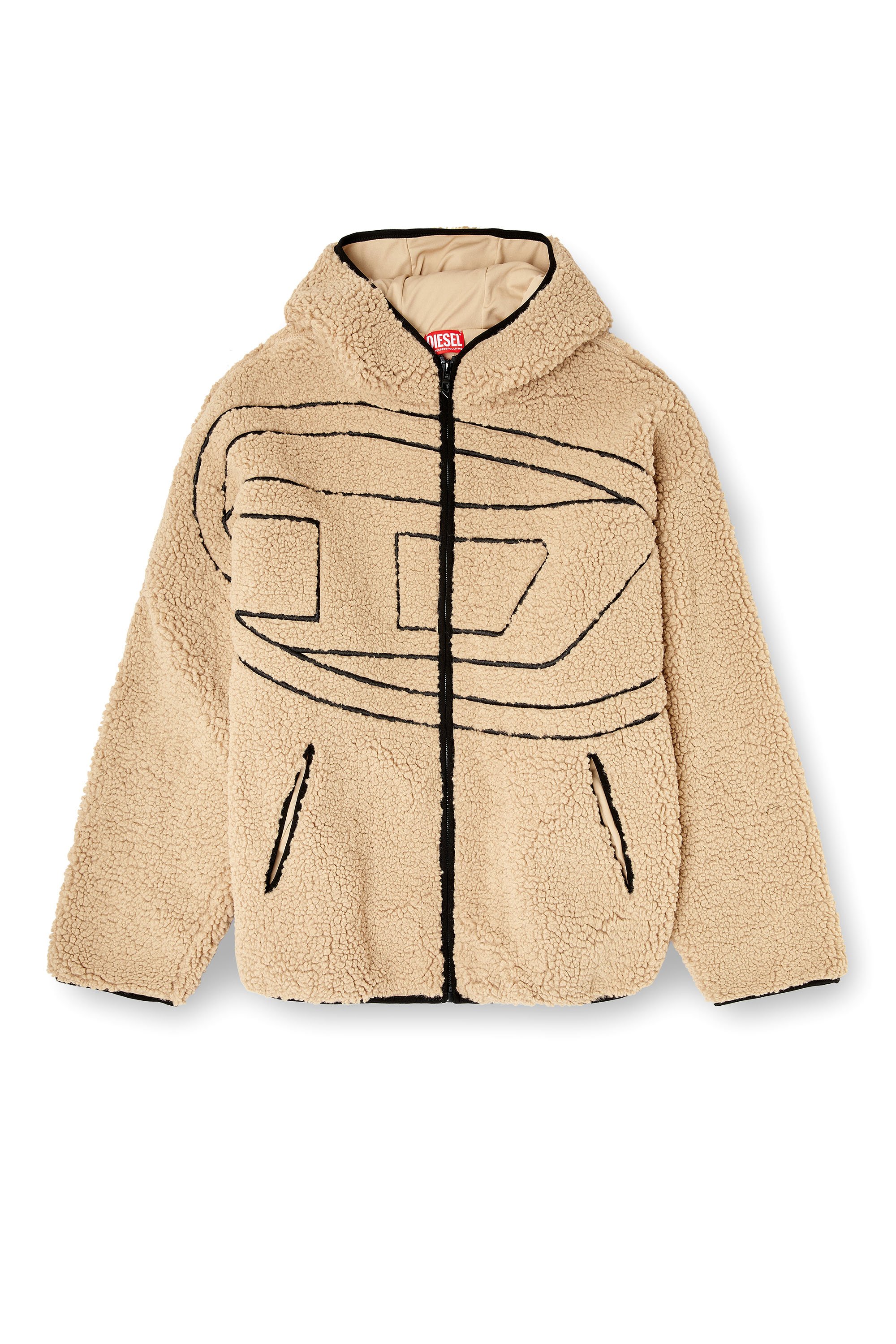 Diesel - S-ZAT, Man's Teddy hoodie sweatshirt in Beige - 3