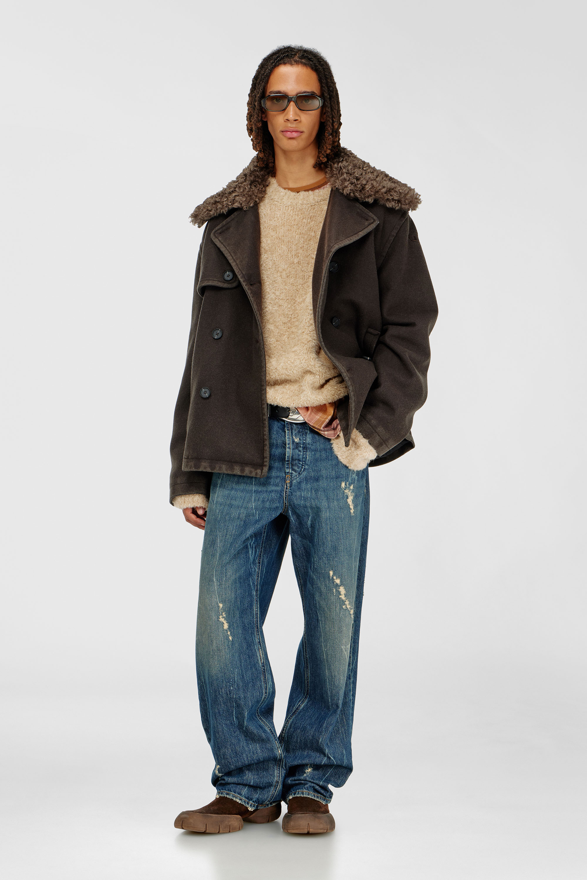 Diesel - W-JAKE-QMCH, Man's Wool-blend peacoat with detachable collar in Brown - 1