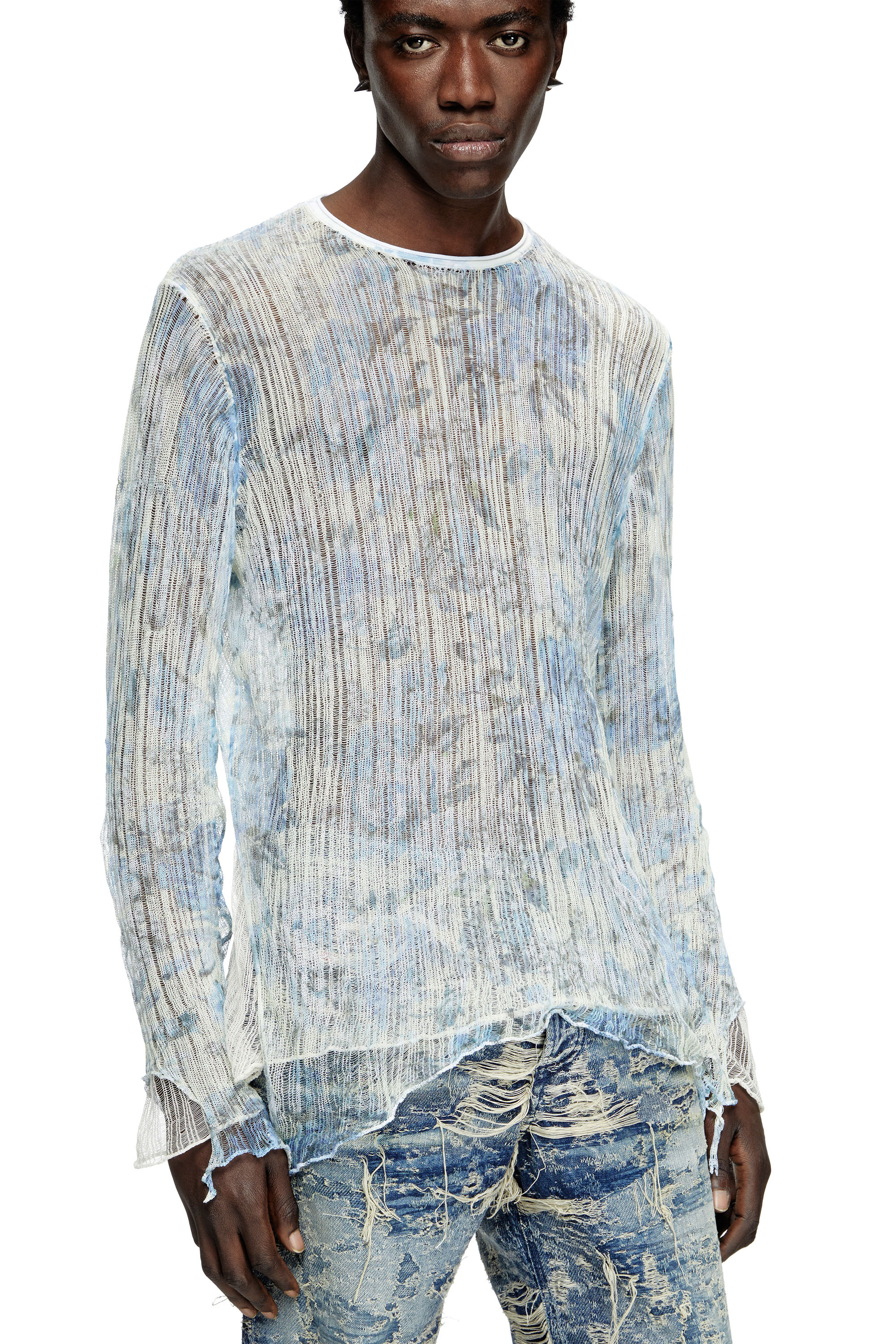 Diesel - K-AASMOS-A, Unisex's Dishevelled knit jumper with floral print in Light Blue - 5