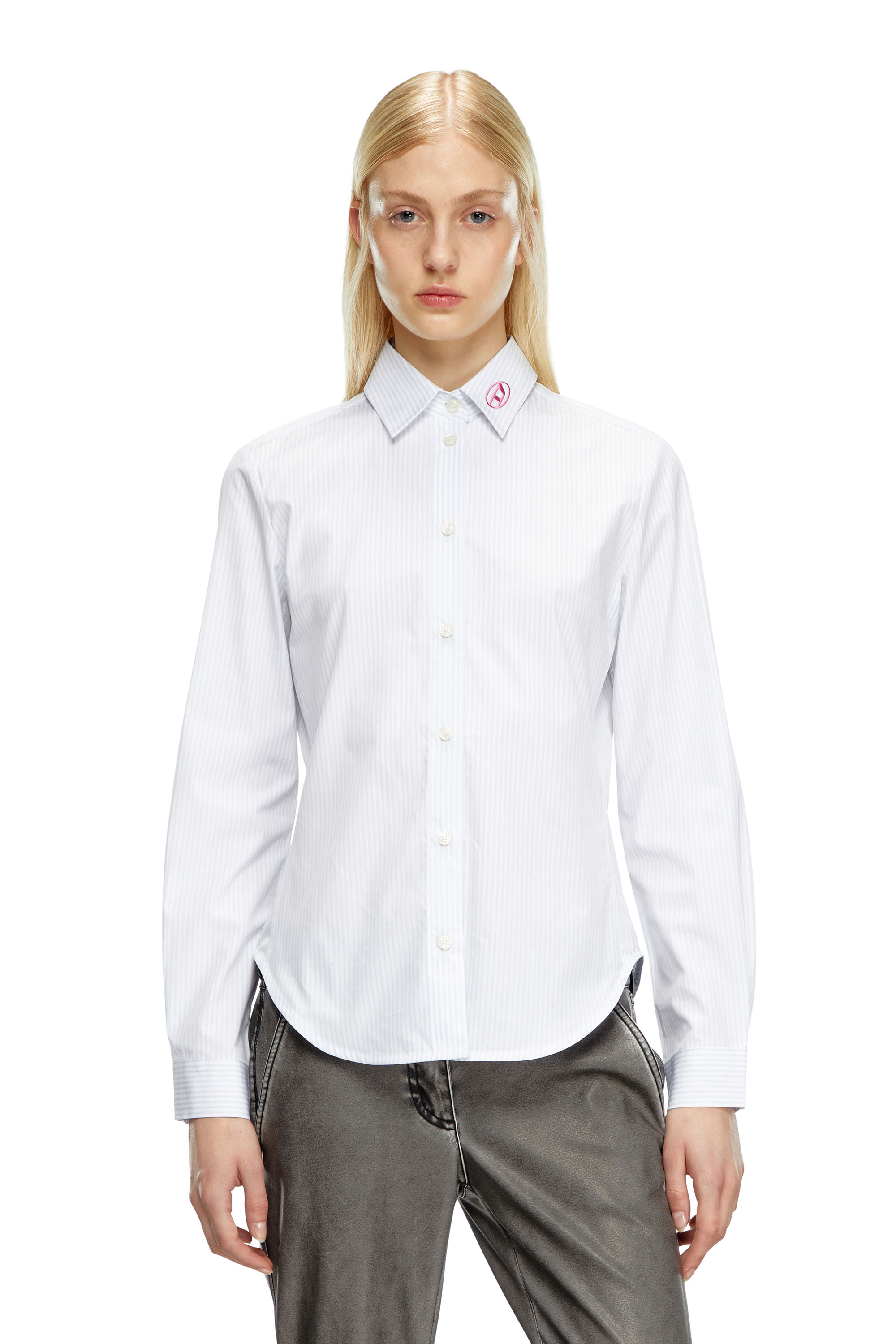 Diesel - C-GISEL-P2, Woman's Striped shirt with Oval D embroidery in Light Blue - 1