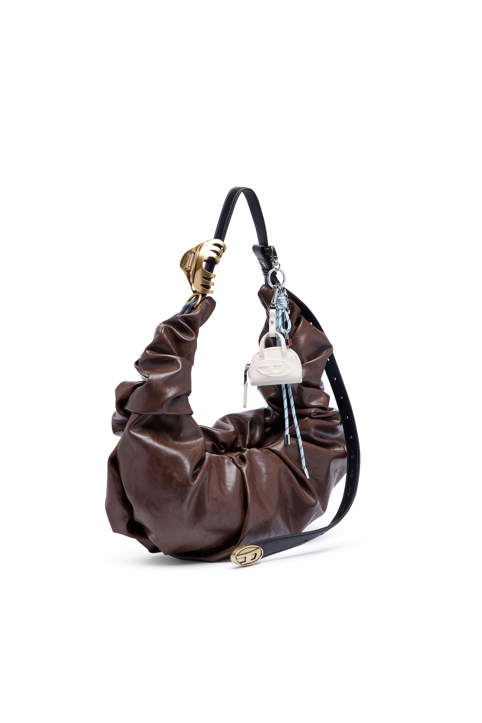 Diesel - GRAB-D HOBO L, Woman's Grab-D L-Large scrunched hobo bag in shiny PU in Brown - 6