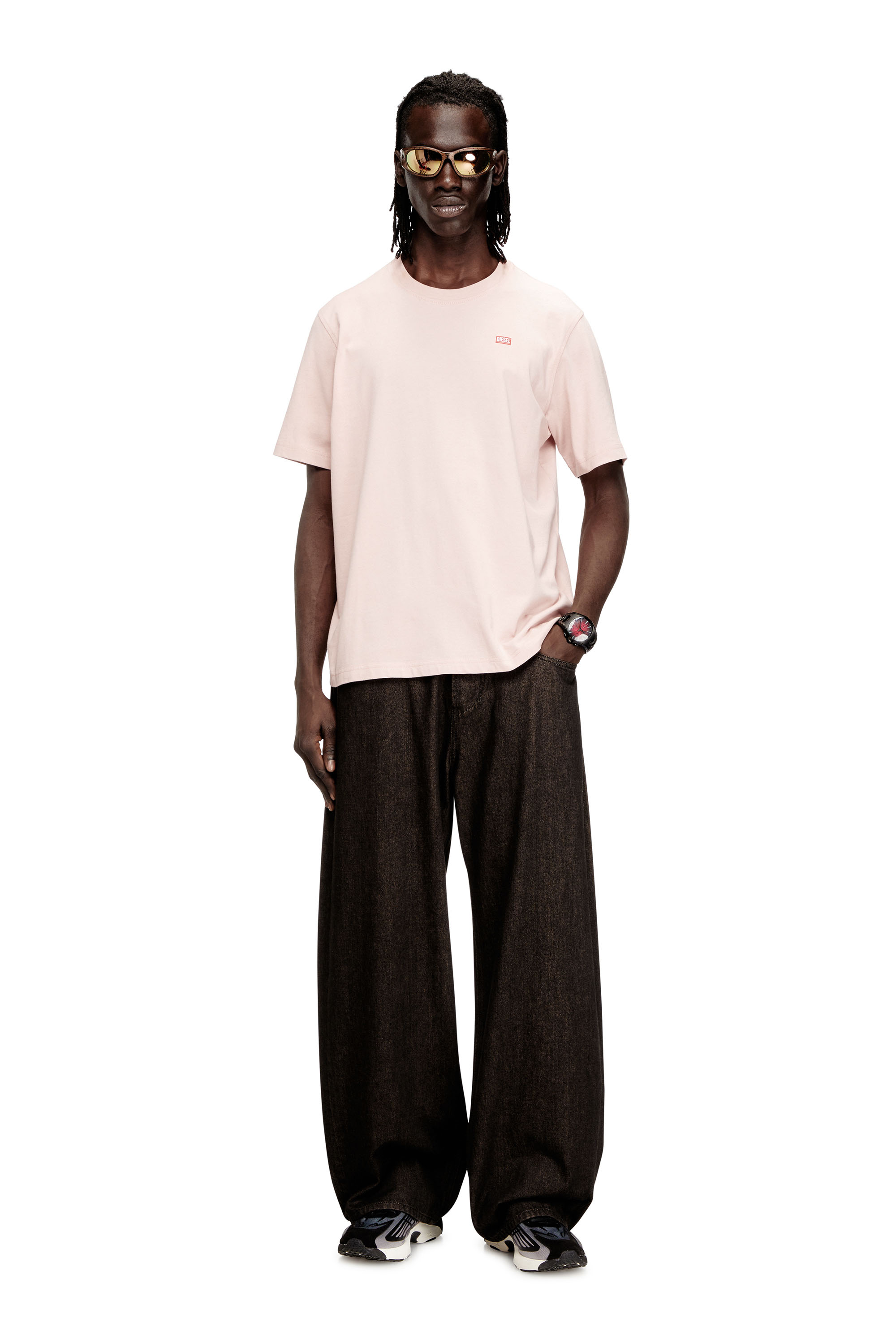 Diesel - T-ADJUST-V10, Man's Regular T-shirt with Diesel patch and photo print in Face Powder - 1