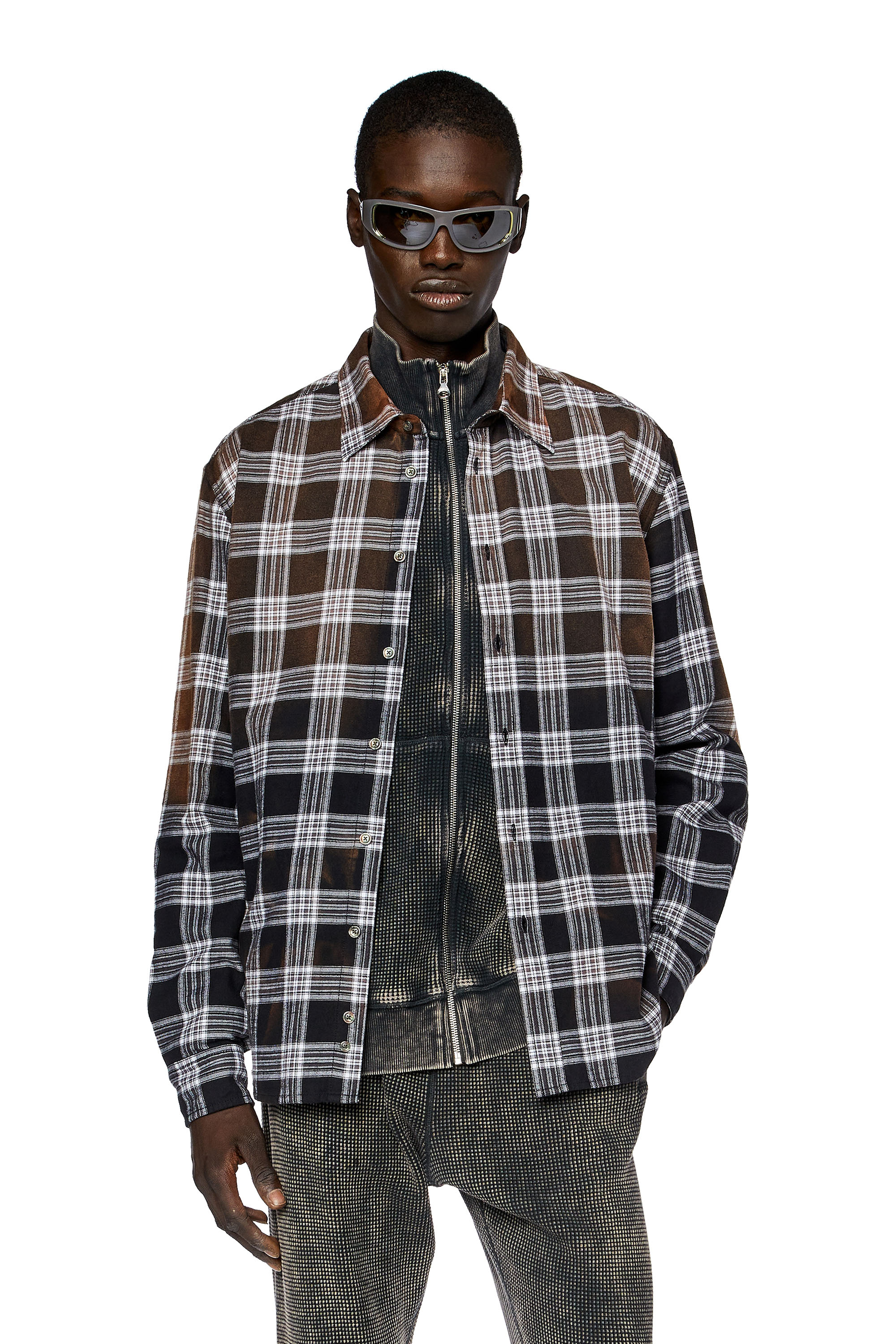 Diesel - S-UMBE-CHECK-NW, Man Checked shirt in dégradé flannel in Multicolor - Image 1