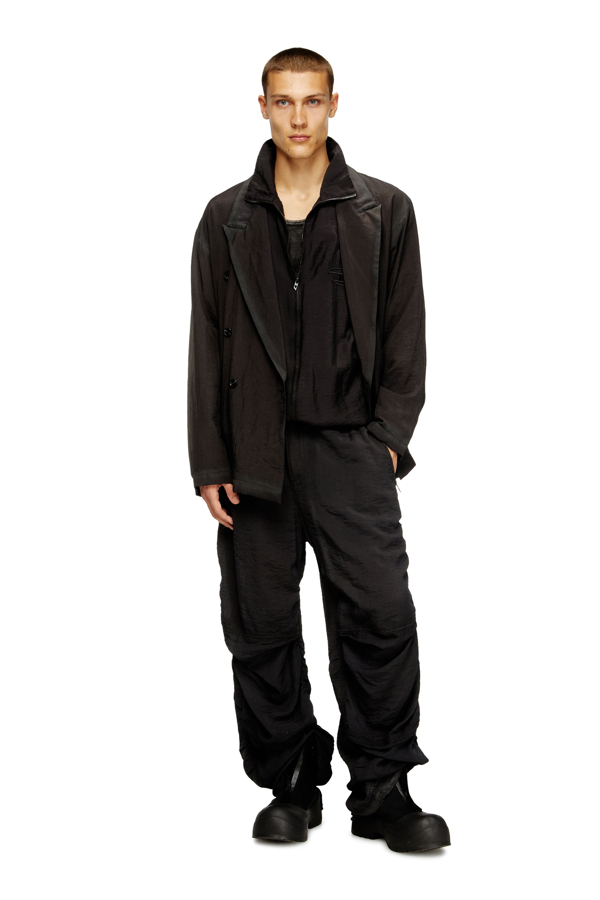 Diesel - J-KEYSERY, Man's Double-breasted blazer in wrinkled shell in Black - 1