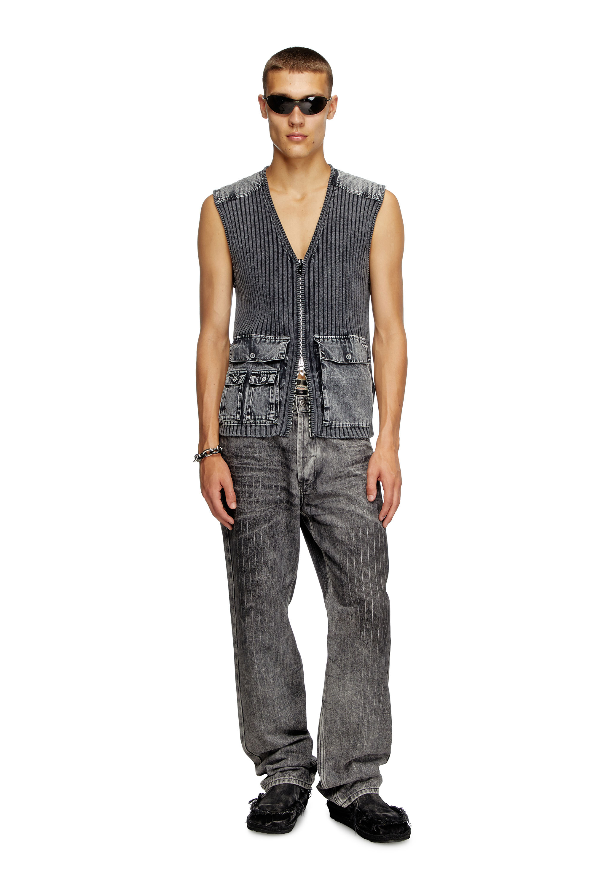 Diesel - K-MARGIE, Man's Utility vest with contrast panels in Dark grey - 1