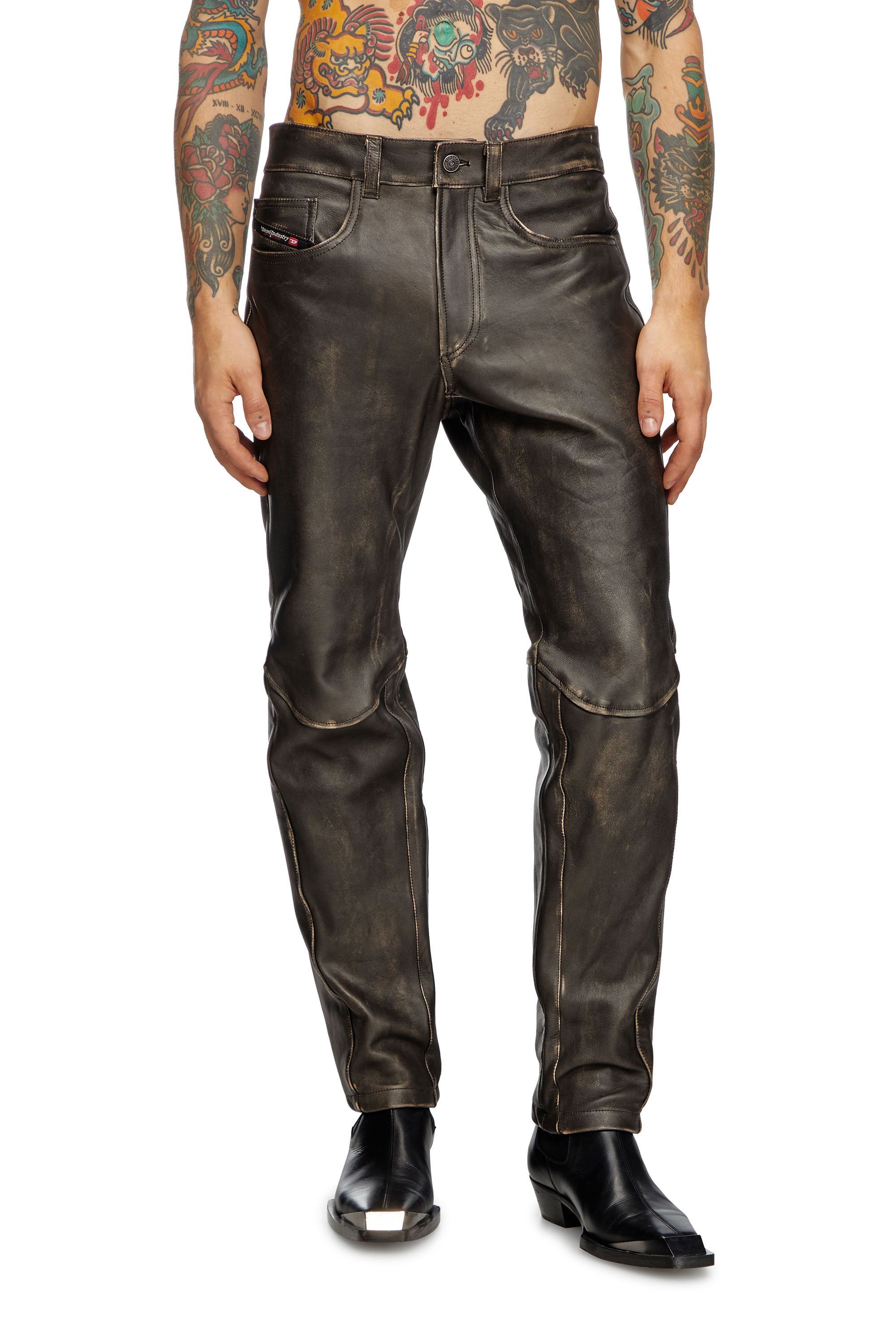 Diesel - P-NASH-LEAT, Man's Distressed leather pants in Black - 2