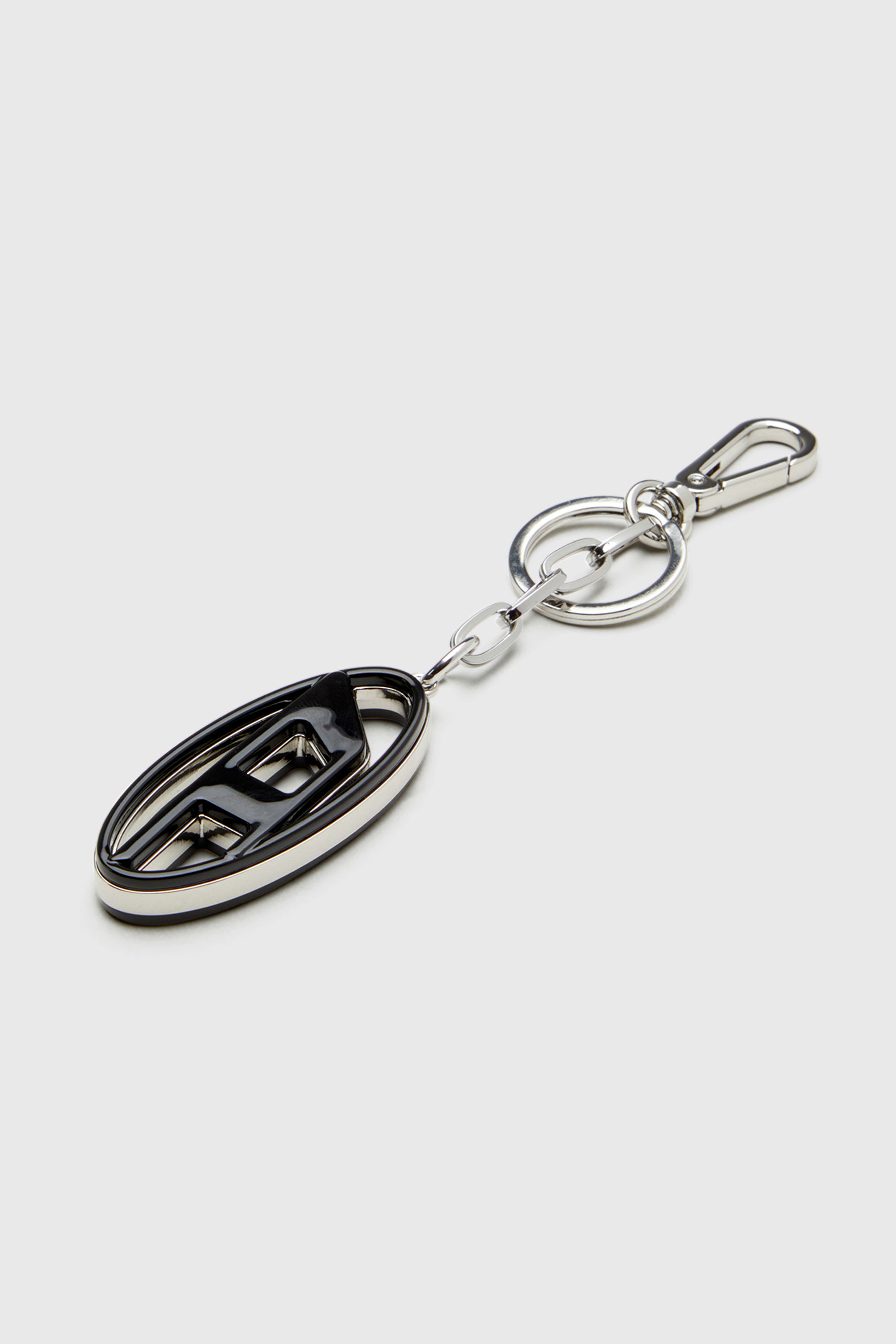Diesel - CAGE-D LAYER, Man's Metal and resin Oval D keyring in Black/Silver - 3