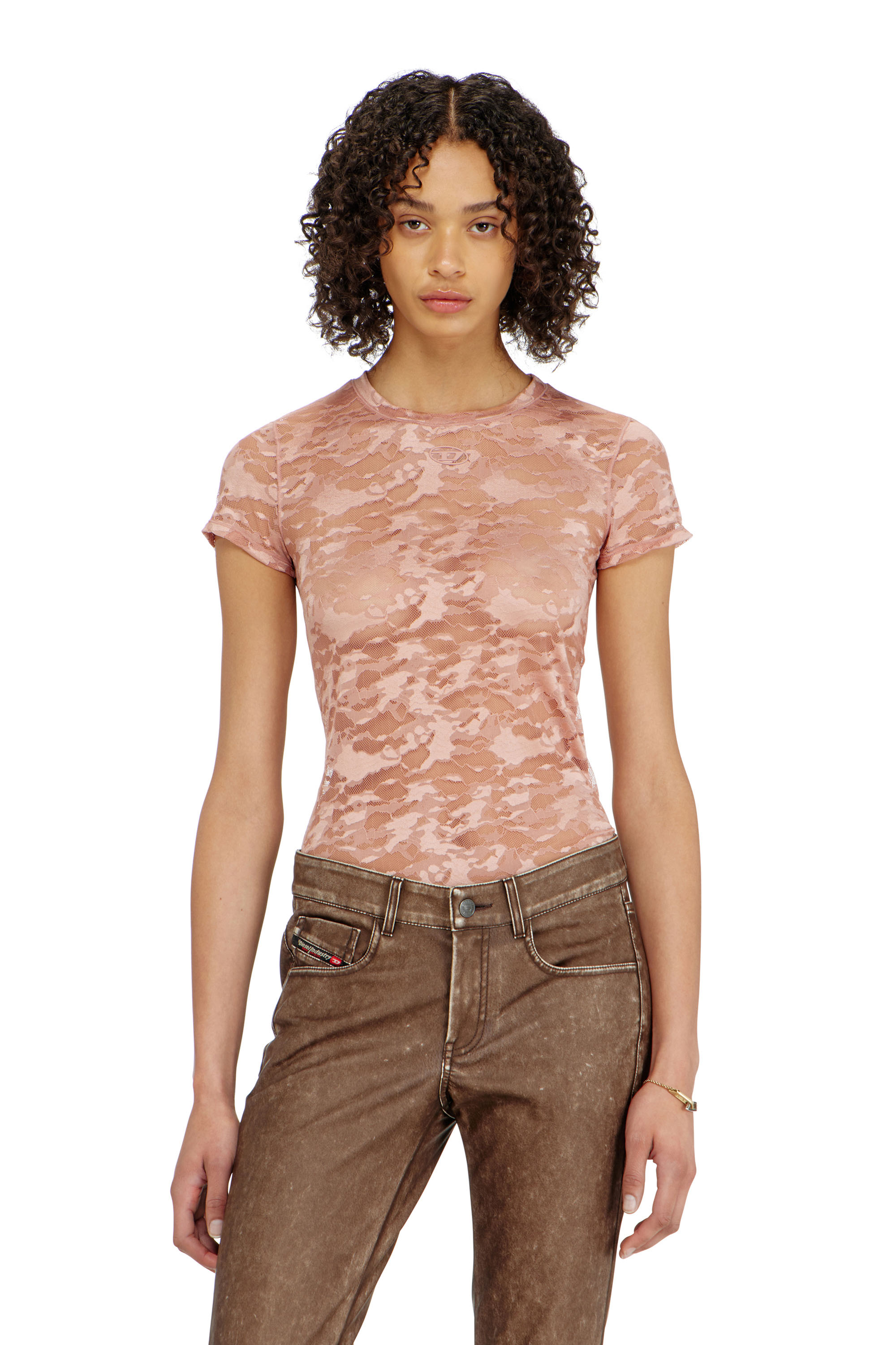 Diesel - KASIA-UTLT, Woman's Camo lace T-shirt in Nude - 1