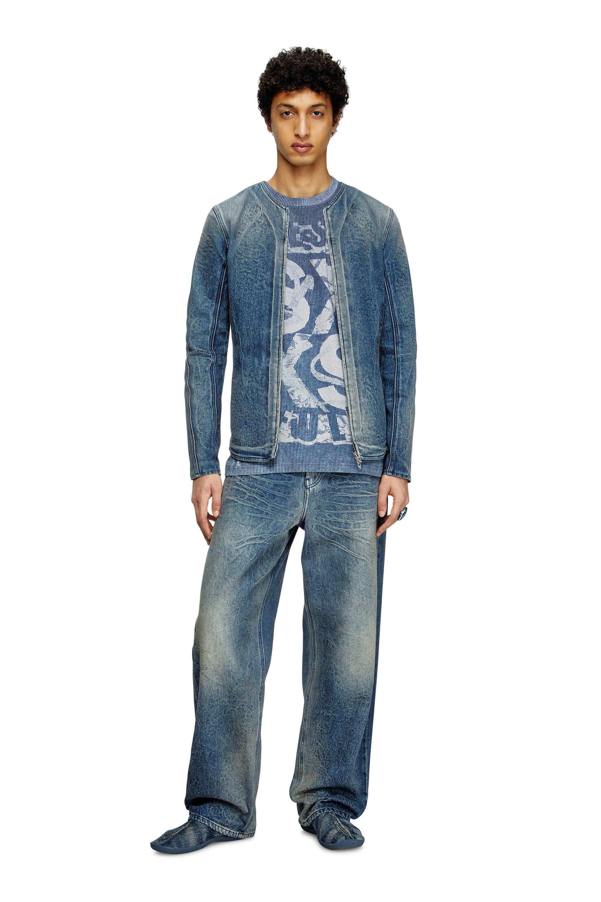 Diesel - T-NORM-R3, Man's T-shirt with rib-knit print in Blue - 2