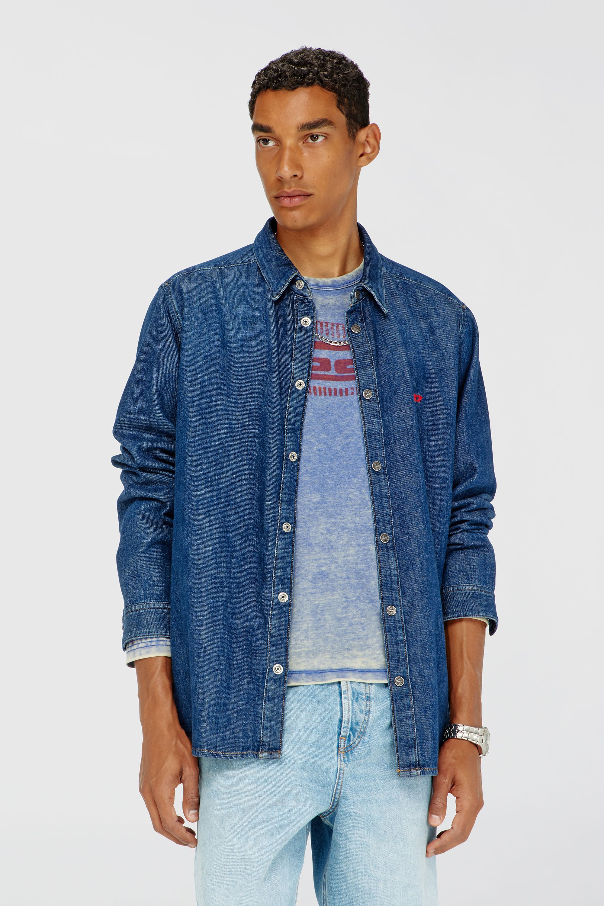 Diesel - D-SIMPLY, Man's Shirt in denim in Dark Blue - 1