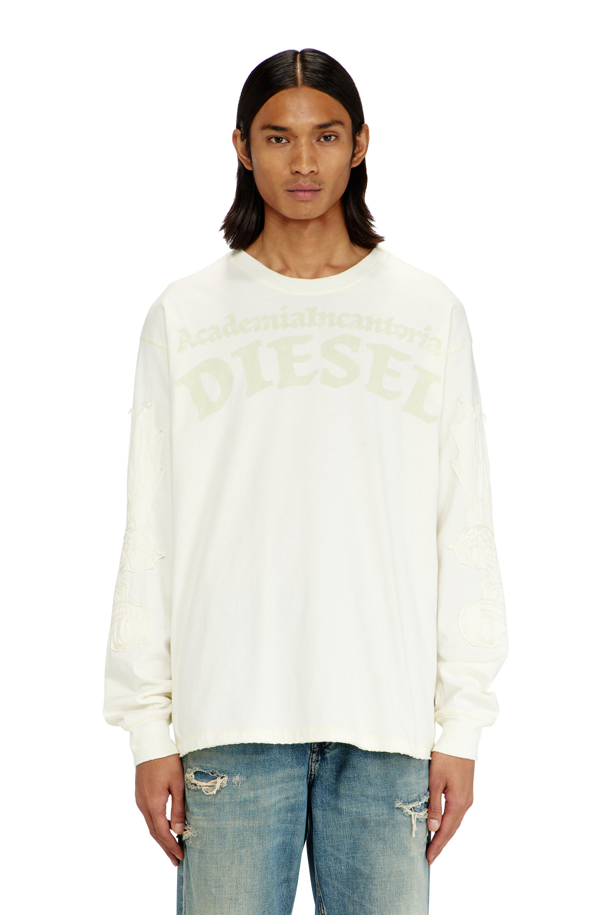 Diesel - T-NORM-LS-AA3, Man's Long-sleeve T-shirt with prints and patches in White - 1