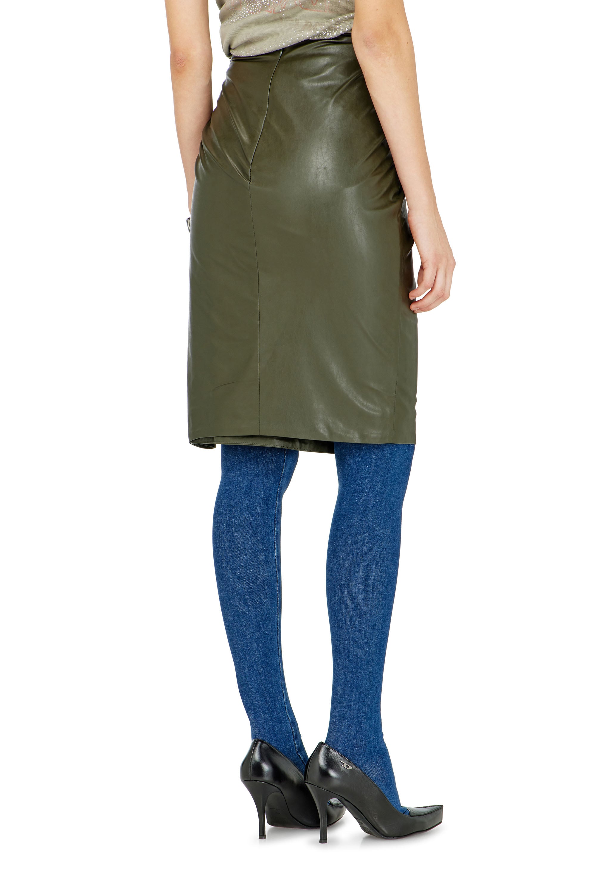 Diesel - O-DASLI, Woman's Draped pencil skirt with split in Green - 3