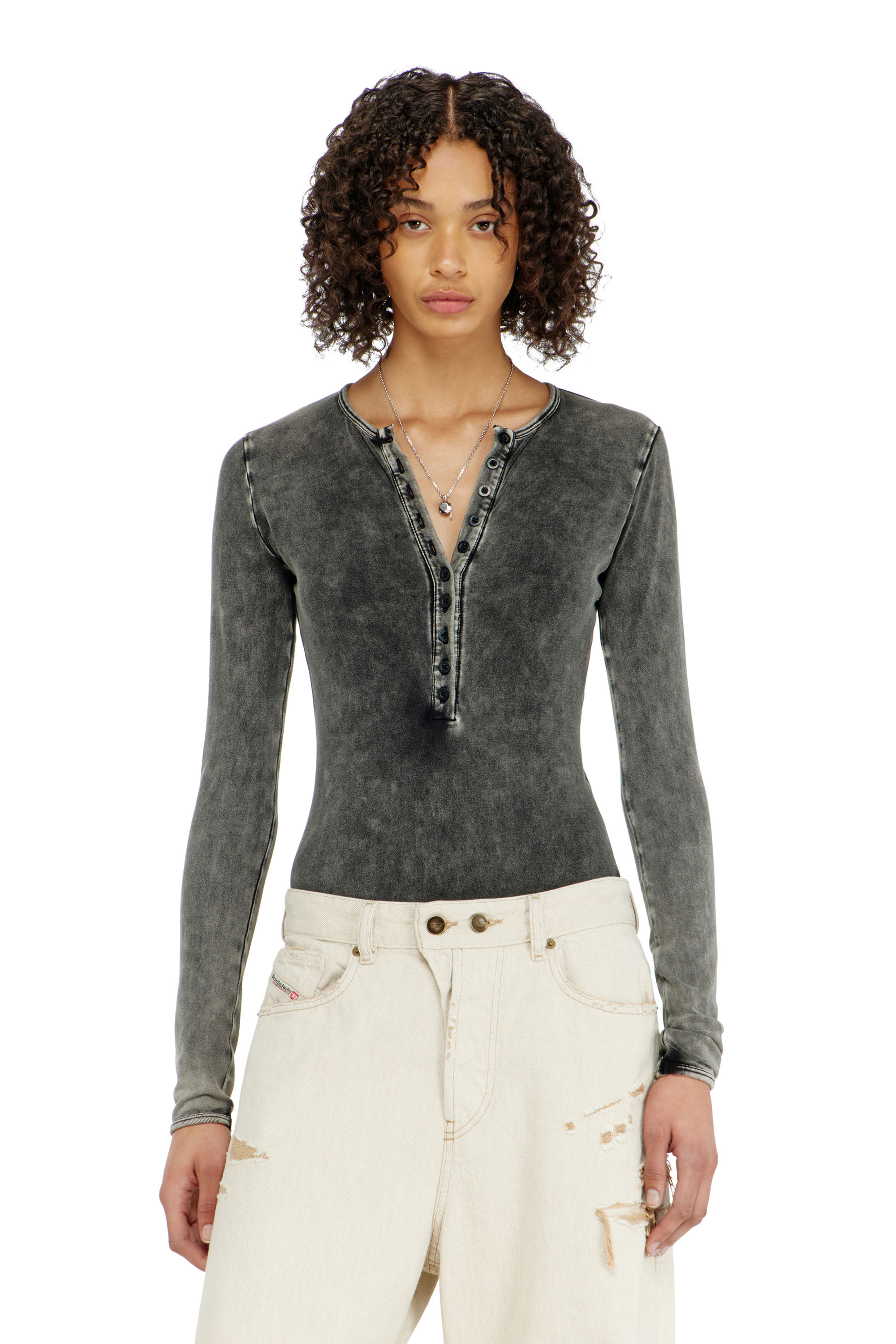 Diesel - FRESYA-DNM, Woman's Cotton bodysuit with buttoned front in Dark grey - 1