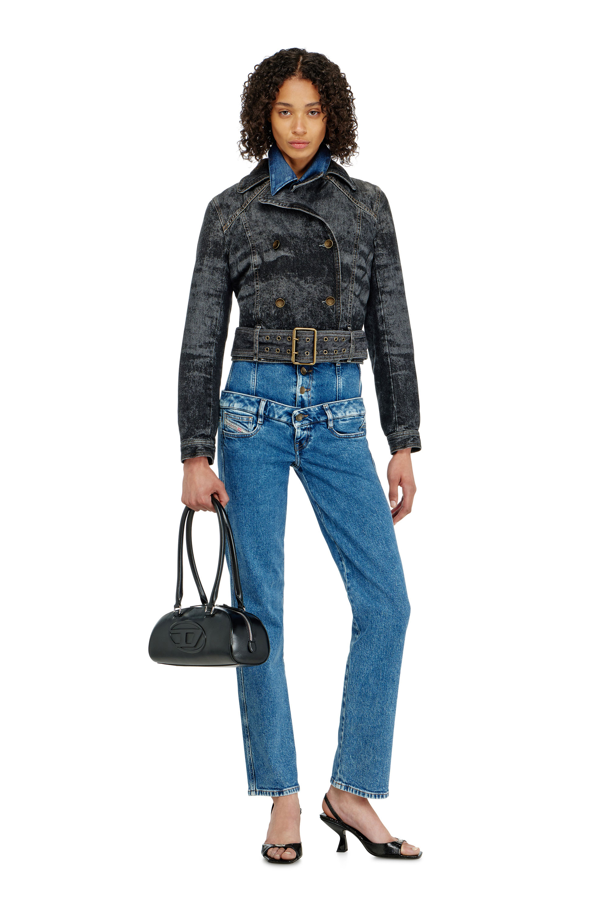 Diesel - DE-LEGEND-S, Woman's Cropped denim jacket with belt in Black - 1