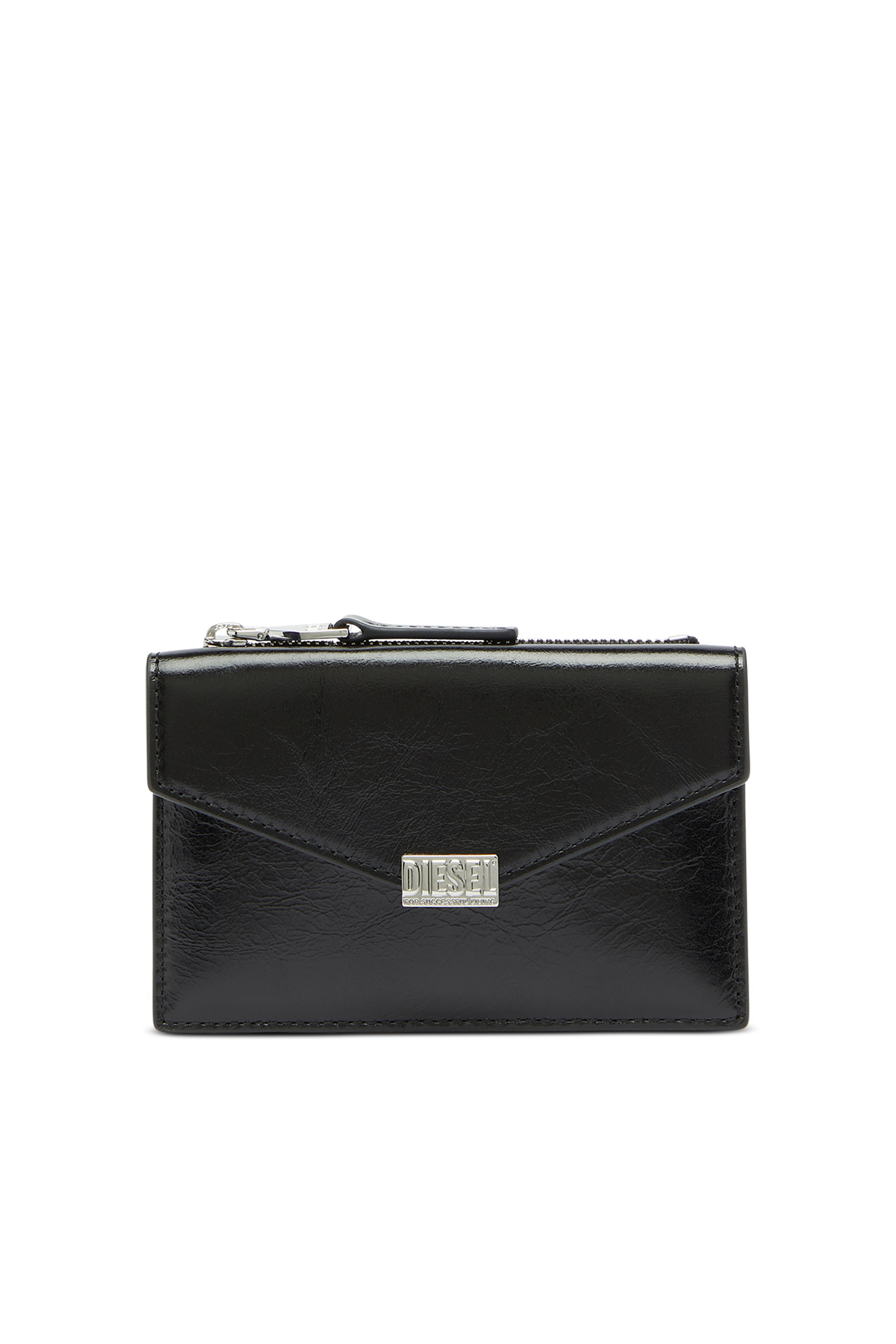 Diesel - D-ENVELOP CARD HOLDER, Woman's Envelope-style card holder in shiny wrinkled leather in Black - 1