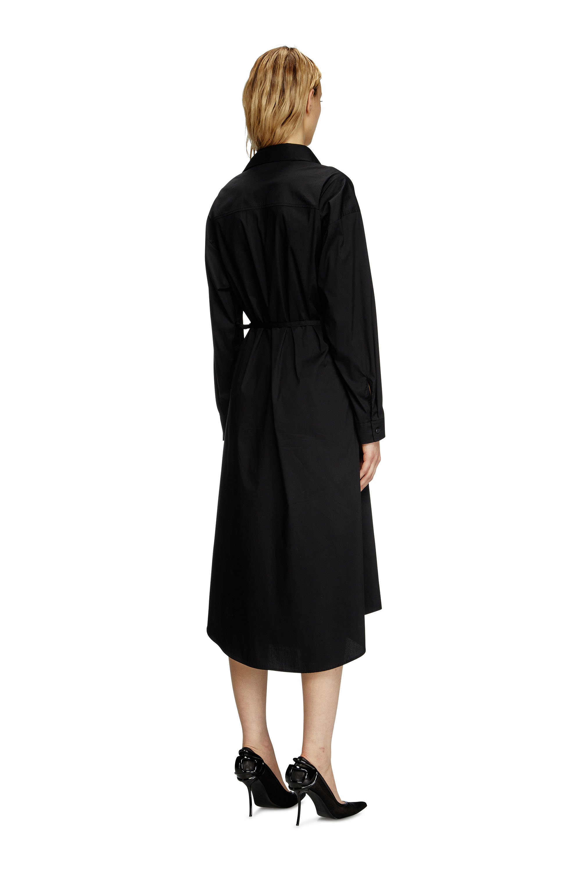 Diesel - D-ELPHI-LONG, Woman's Wrap shirt dress in cotton-blend poplin in Black - 4