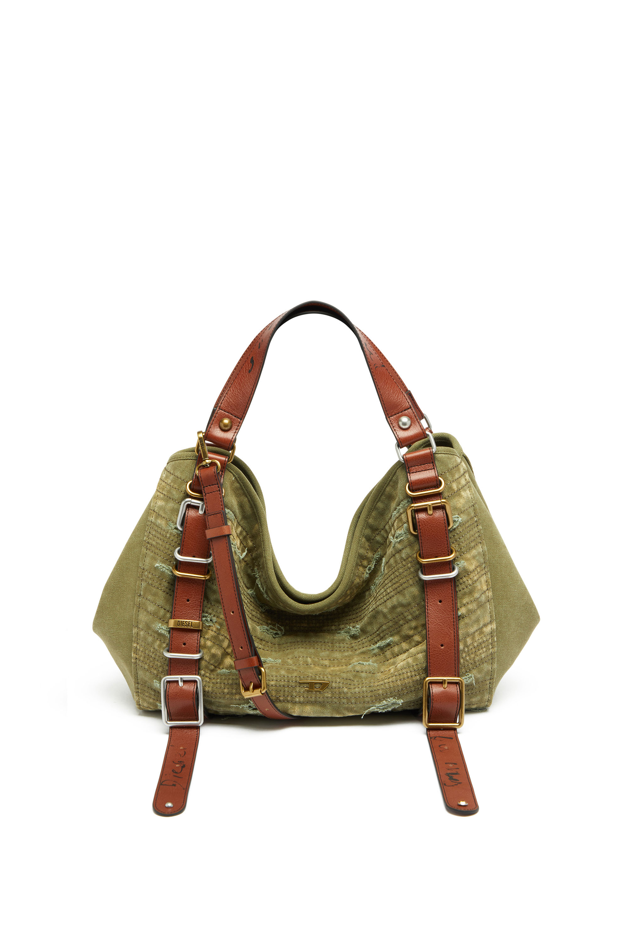 Diesel - D-ONE TOPHANDLE M, Unisex's D-One-Medium top-handle bag in distressed canvas in Military Green - 2