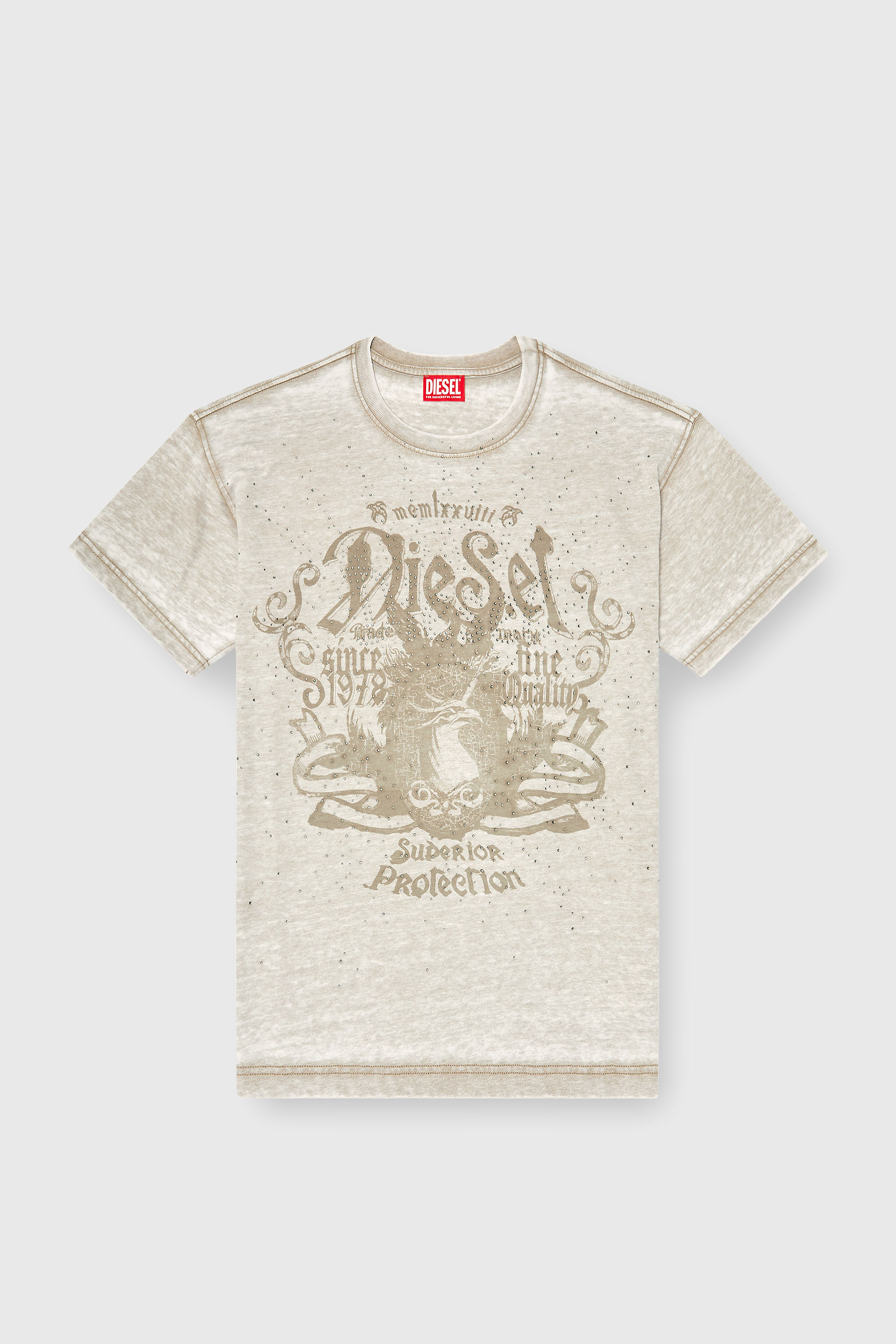 Diesel - T-NORM-AA8, Man's Jersey T-shirt with burnout wash and studs in Beige - 2