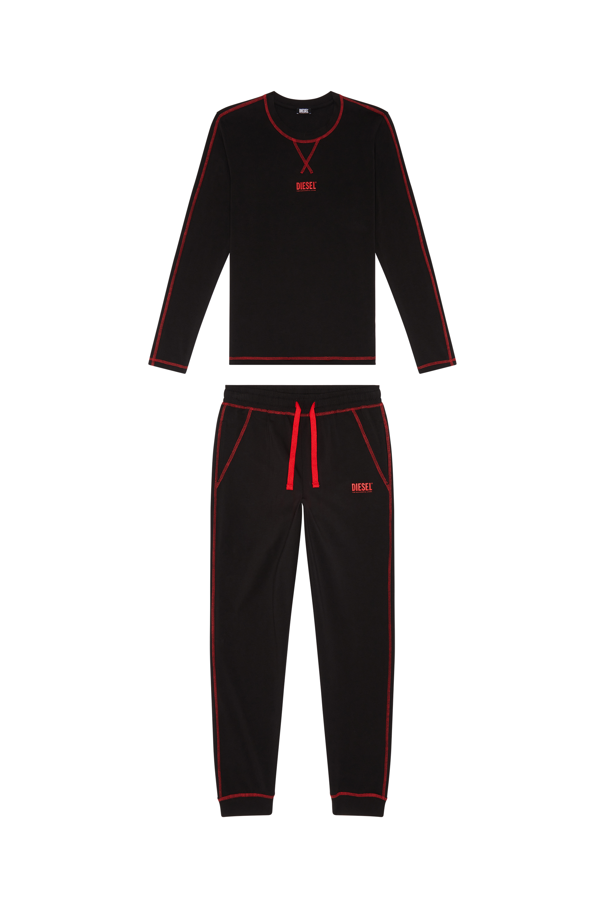 Diesel - UFSET-KRYSTI, Woman Cotton pyjamas with contrast stitching in Black - Image 4