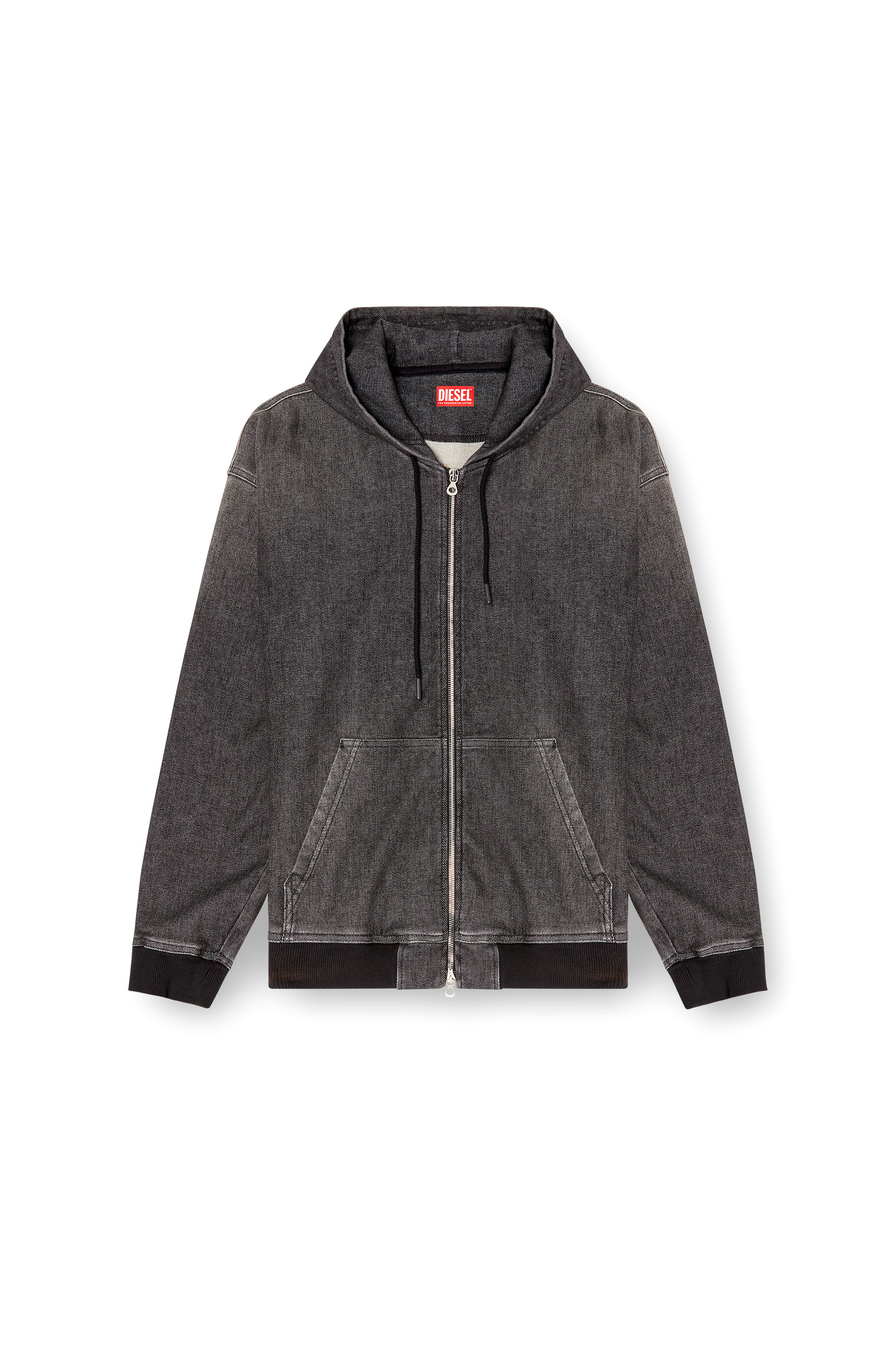 Diesel - D-GIRI-S TRACK, Unisex's Zipped hoodie in dirt-effect Track Denim in Black - 4