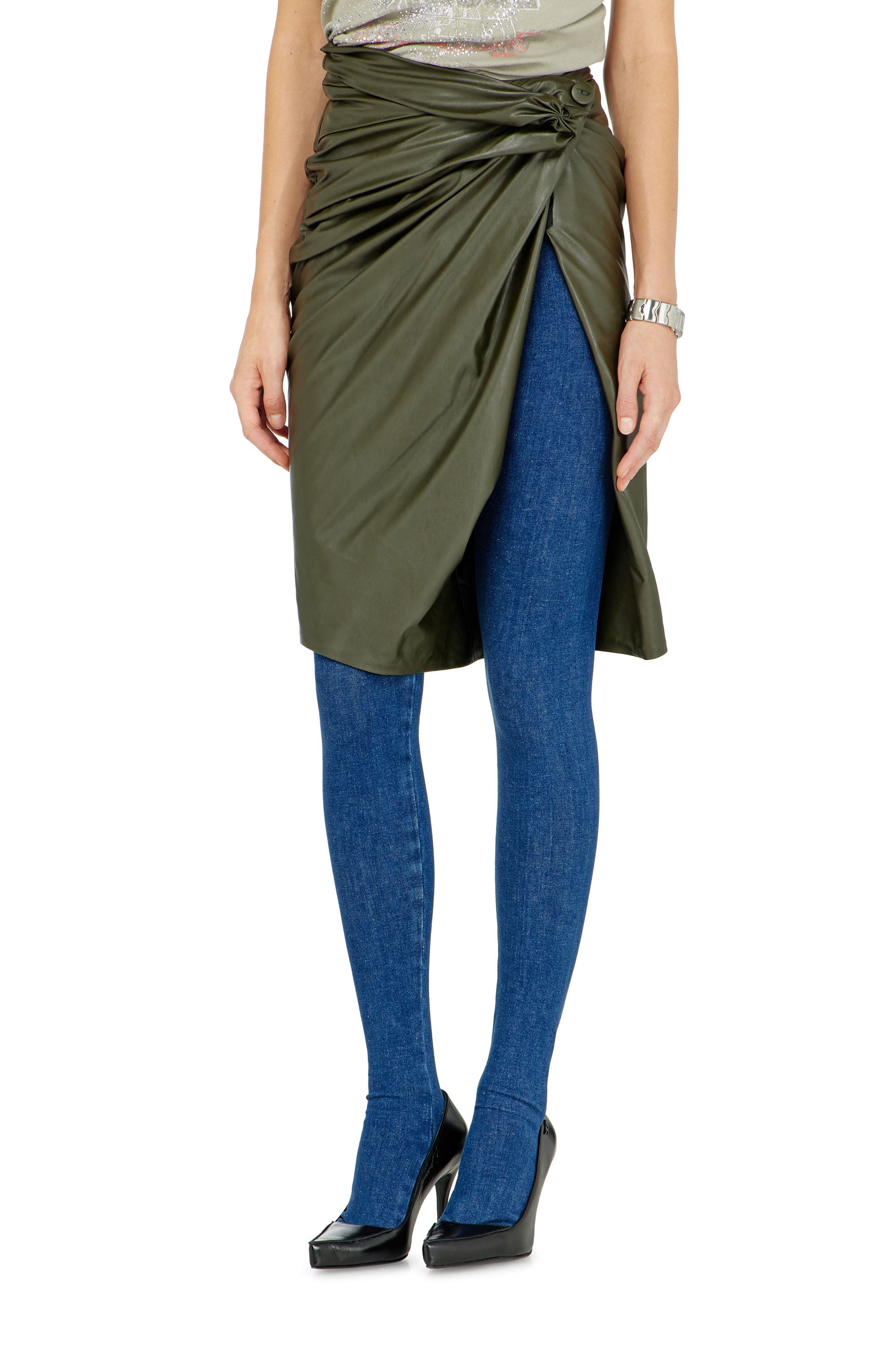 Diesel - O-DASLI, Woman's Draped pencil skirt with split in Green - 2