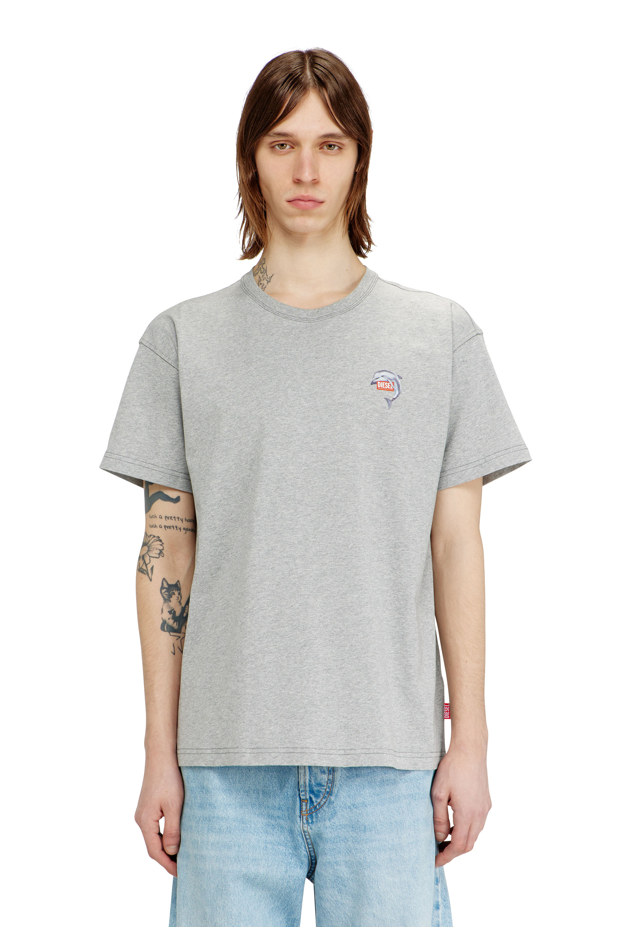 Diesel - T-NORM-DOLPHIN, Man's T-shirt with dolphin and logo print in Grey - 1