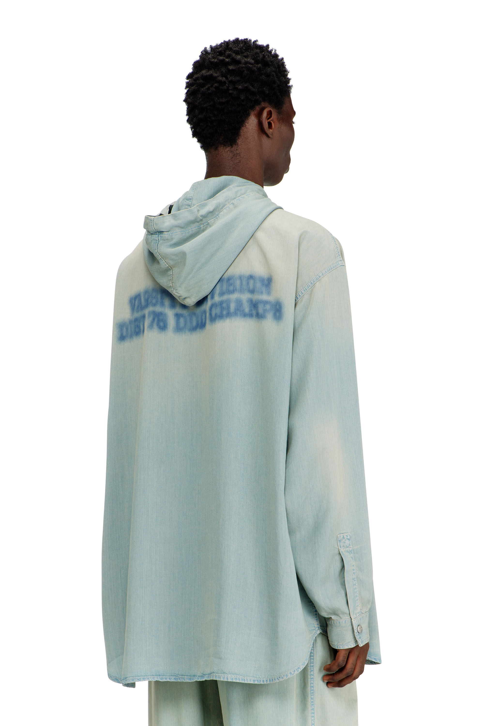 Diesel - D-DEWNY-HOOD-S3, Man's Overshirt in fluid dirt-effect denim in null - 3