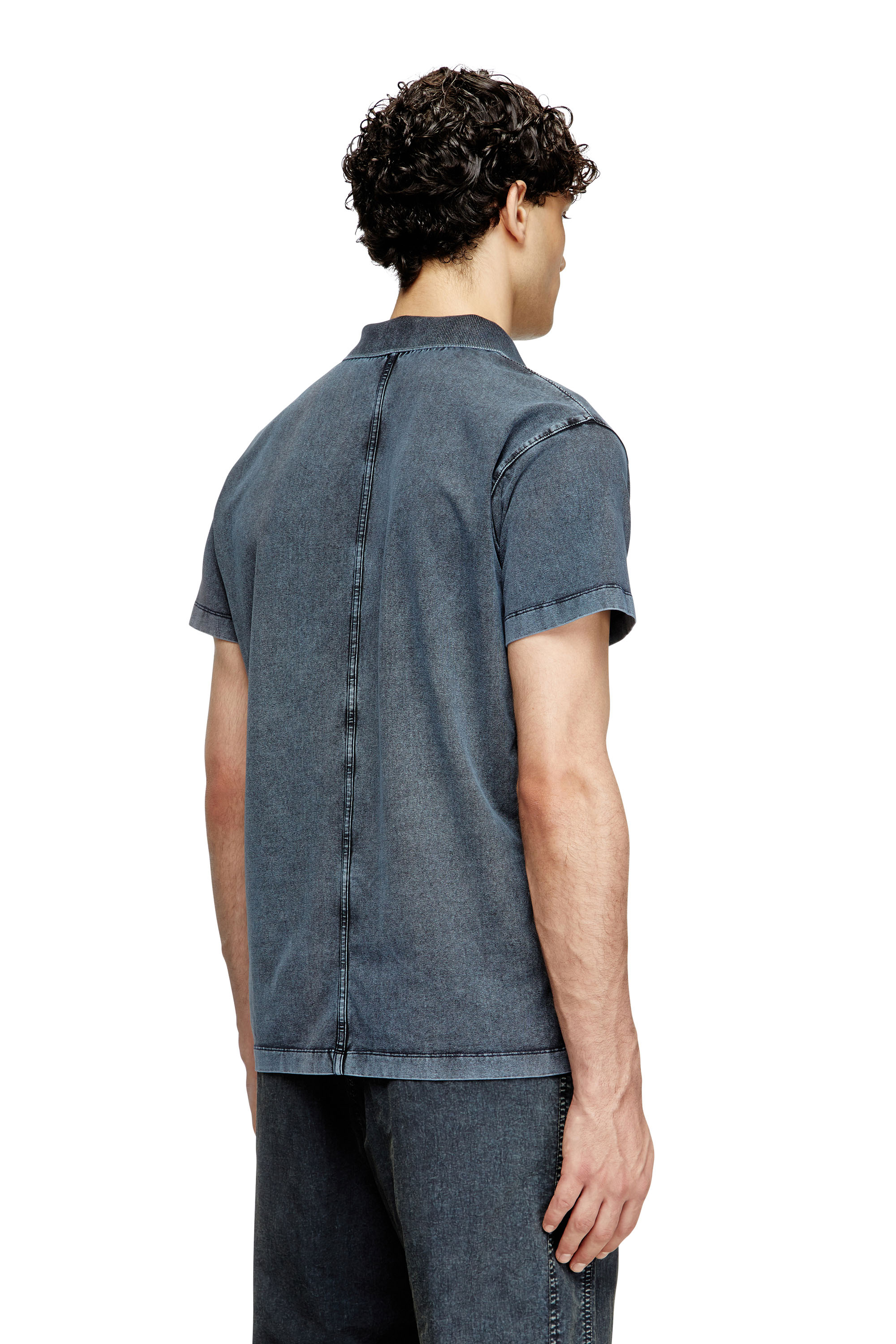 Diesel - T-NOMELY, Man's Polo shirt in denim-look jersey in Dark Blue - 3