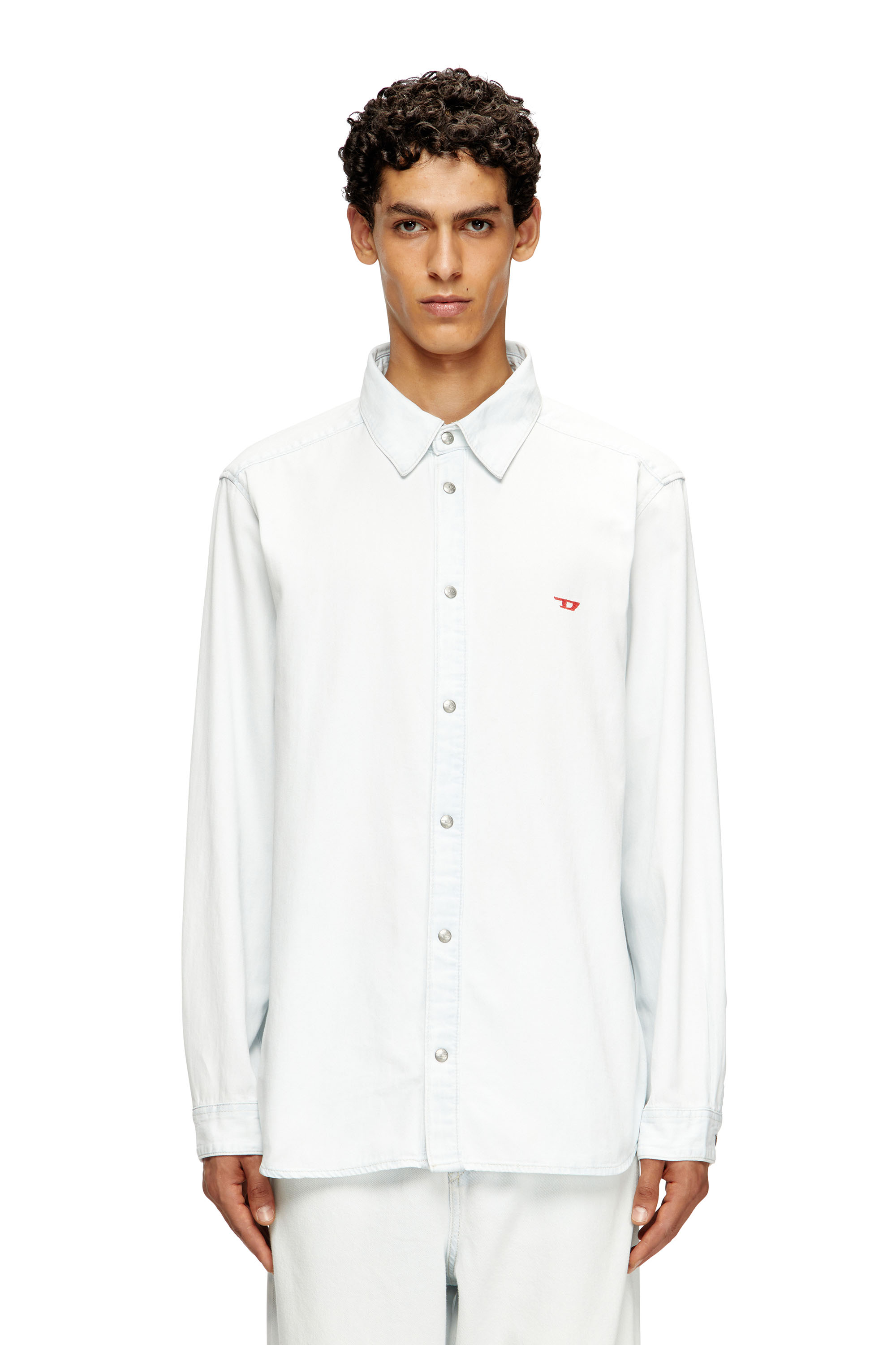 Diesel - D-SIMPLY, Man's Shirt in bleach-effect denim in Light Blue - 3