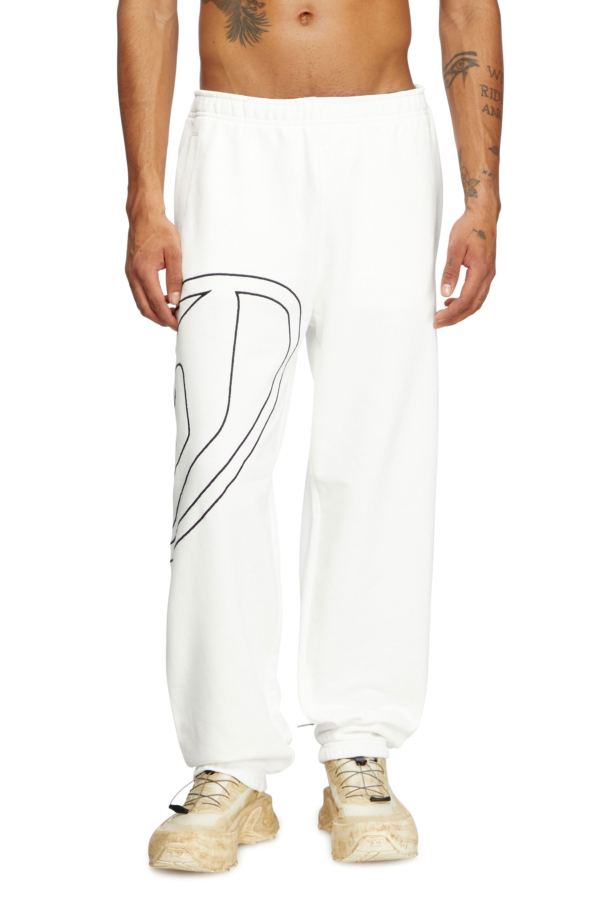 Diesel - P-MARKY-MEGOVAL-D, Man's Track pants with mega oval D in White - 3