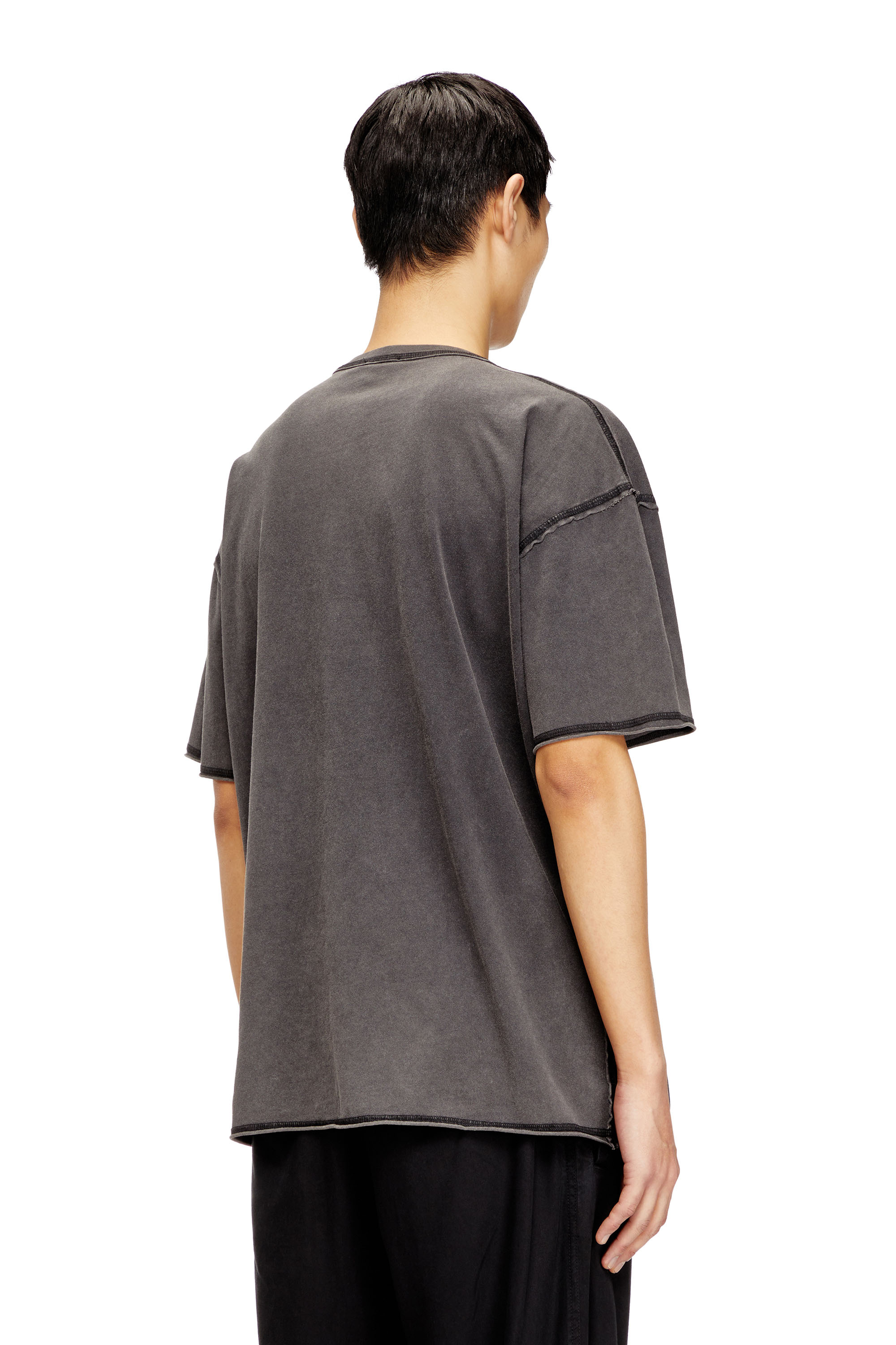 Diesel - T-RAWBOXT, Man's T-shirt with appliqu&eacute; logo and raw edge in Black/Grey - 4