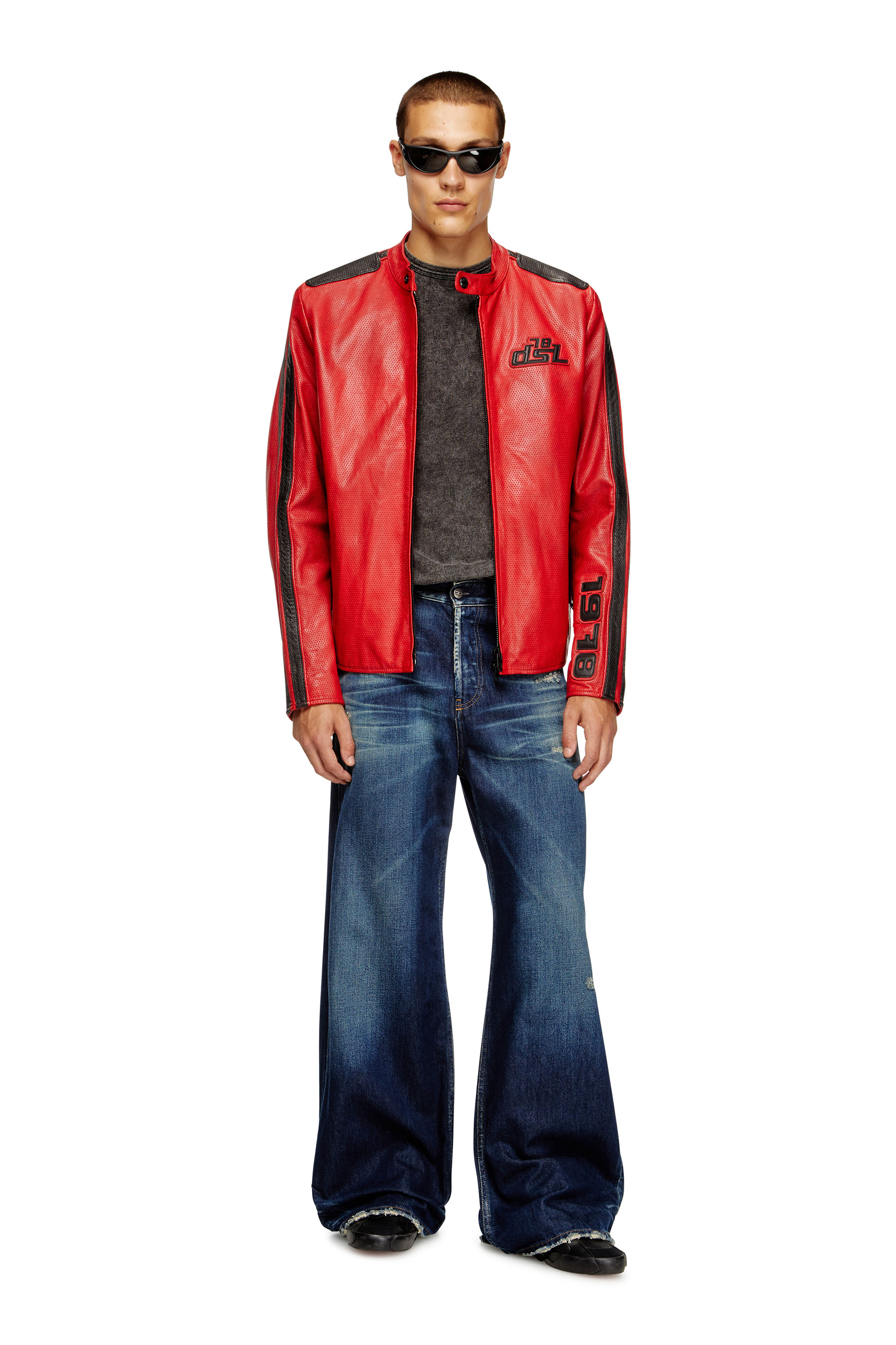 Diesel - L-POP, Unisex's Biker jacket in perforated leather in Red - 2