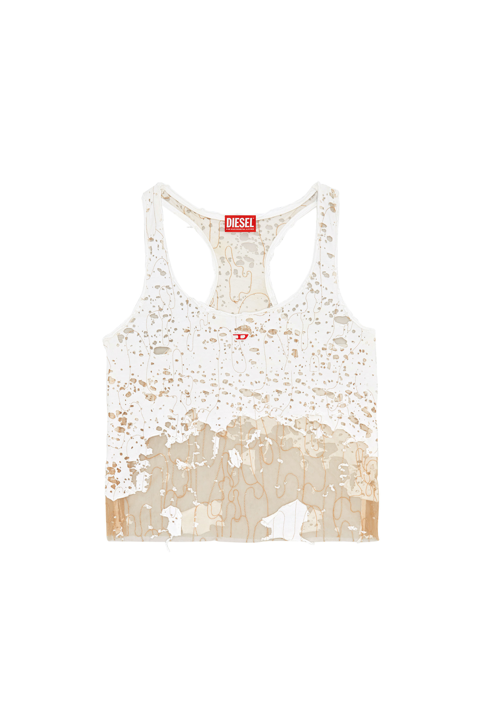 Diesel - T-BILS-DEV, Woman Tulle tank top with destroyed jersey in White - Image 5